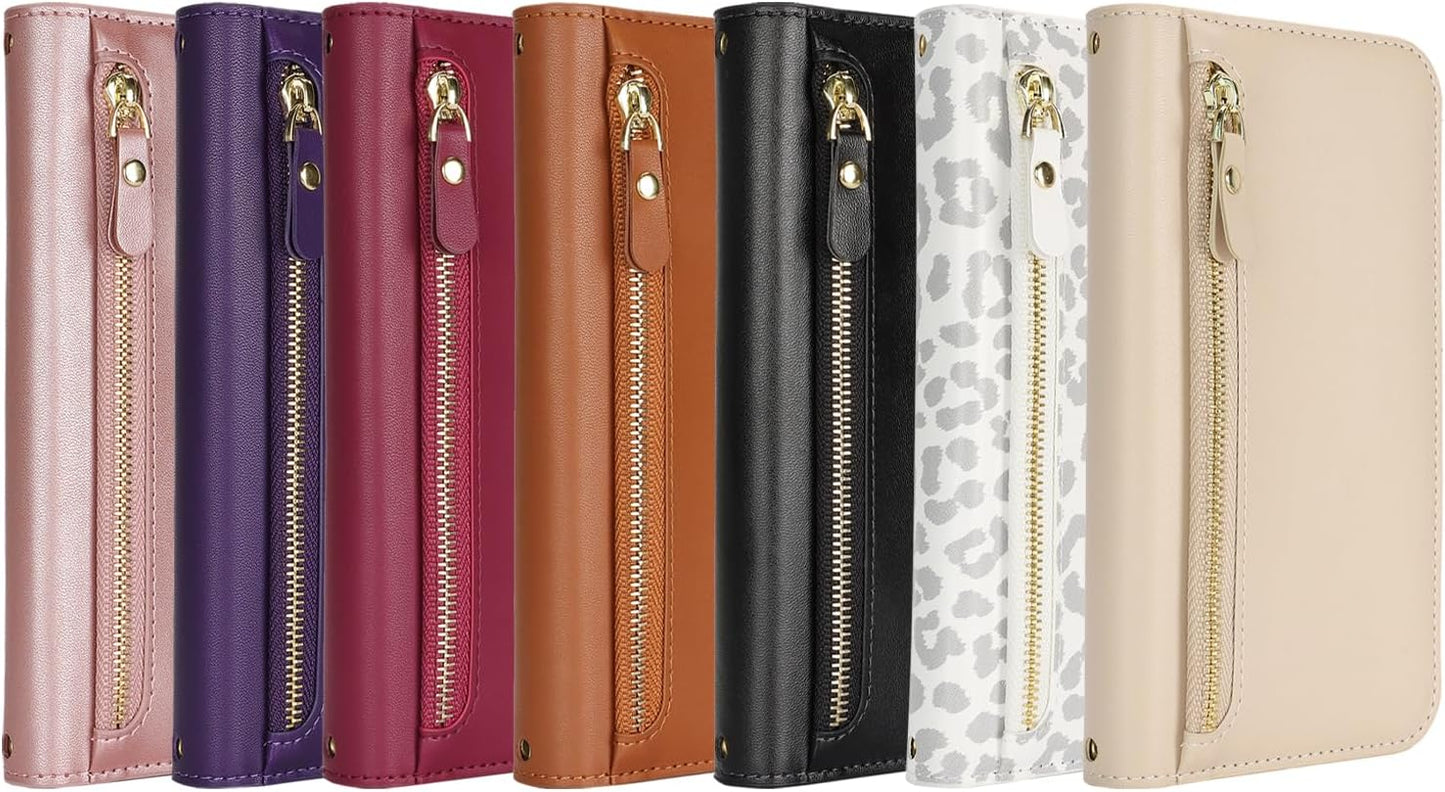 Cavor Crossbody Wallet for iPhone 16 Pro Max 6.9'' Case Leather Flip Cover Zipper Coin Purse Card Slots Photo Holder Kickstand Shoulder Strap Magnetic Shockproof Phone Cases-Long Lanyard Black