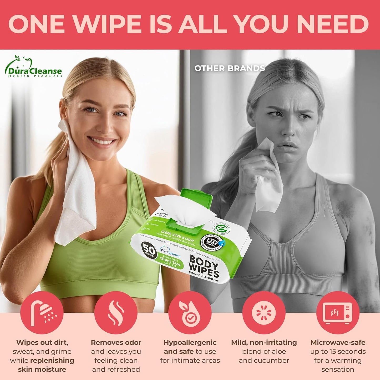 Body Wipes for Women, Extra Moist No Rinse Bathing Wipes (2pk), 100 XL Shower Cloths + 8 Deodorizing Bath Cloths - 9"x12" Travel Size After Gym Cleaning Essentials, Toiletries for Womens Hygiene