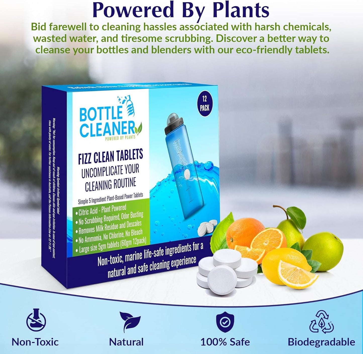 Miles Kay Bottle Cleaning Tablets | Pack of 12 (large) - Effortless Stain & Odor Removal | Non-Toxic, Biodegradable, and Chemical-Free | Miles Kay