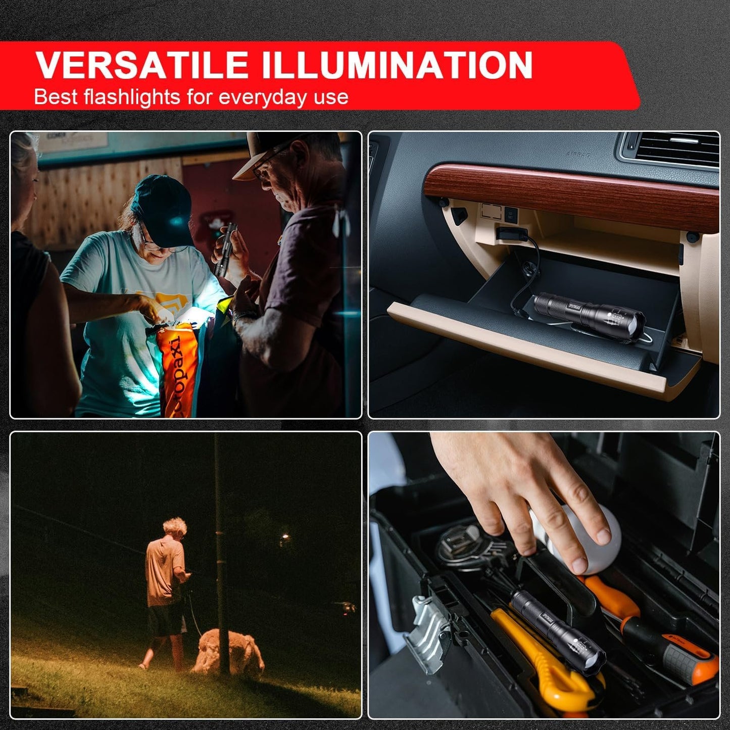 HinsGEAR LED Flashlight 1 Mode, Ultra Bright XML T6 Handheld Flashlights - High Lumens Zoomable Single Mode Flash Light - Perfect for Camping Biking Home Emergency and Gift-Giving (4 Pack)