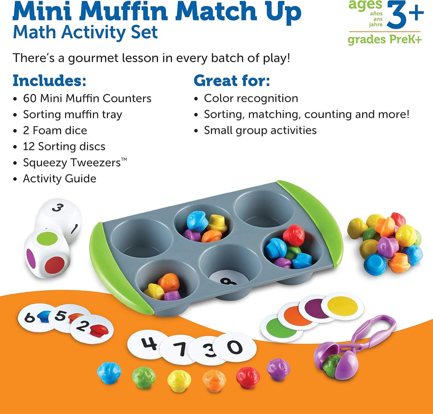 Learning Resources Mini Muffin Match Math Activity Set - 76 Pieces, Ages 3+ Toddler Learning Toys, Counting and Sorting Toys