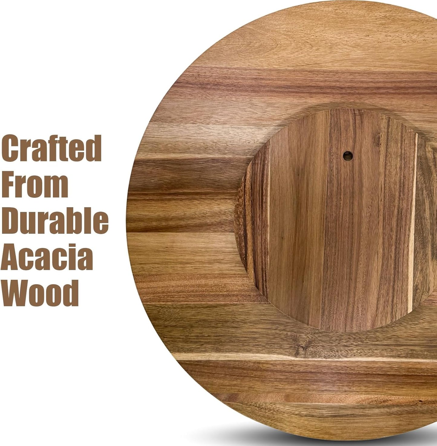 26'' Acacia Wooden Lazy Susan with 360 Rotation for Dining Table Top,Extra Large Wooden Serving Tray with Heavy Duty Rotating Wheel for Kitchen,Dining Table
