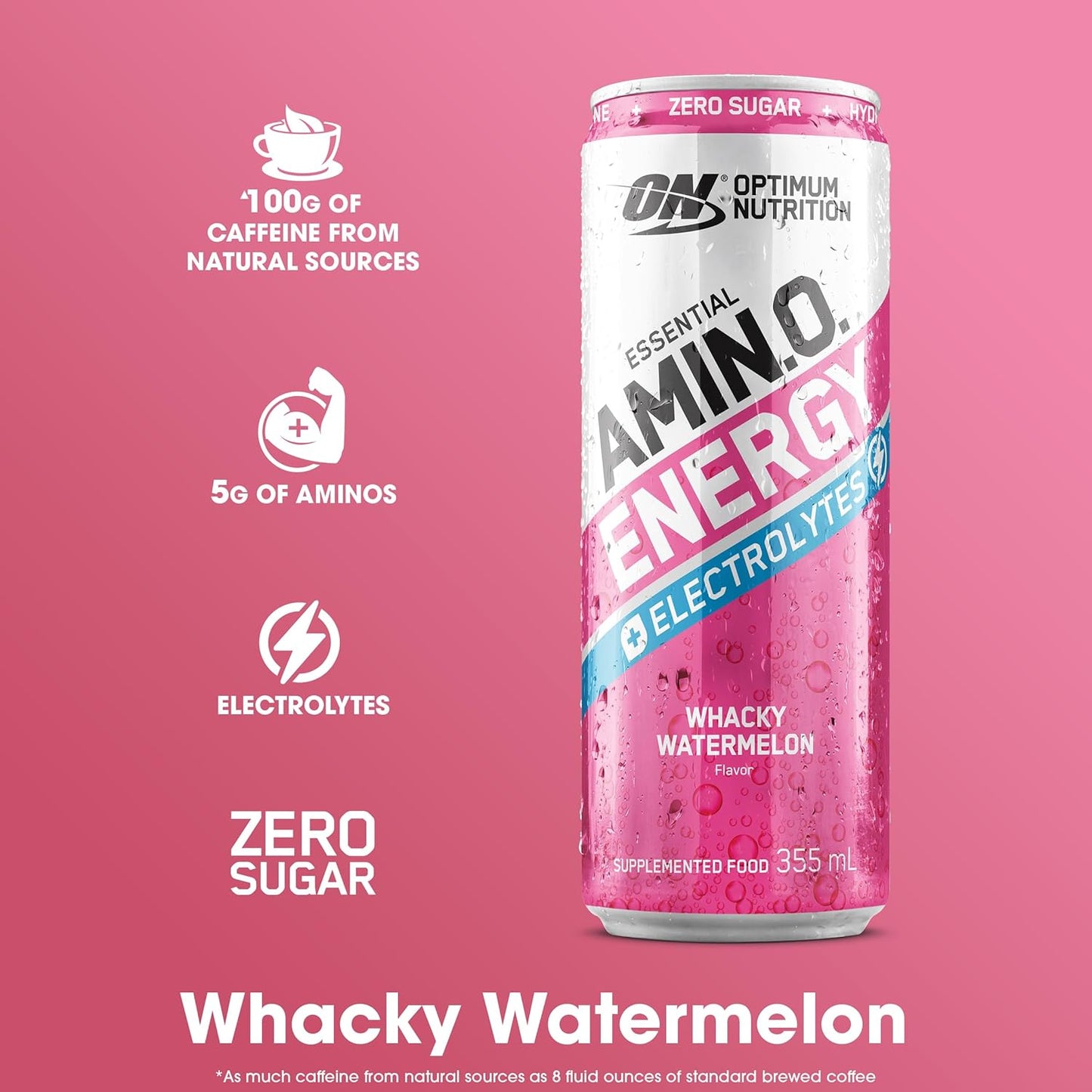 OPTIMUM NUTRITION Amino Energy + Electrolytes Sparkling Hydration Drink, Watermelon Flavour, 355ml, 12 Pack