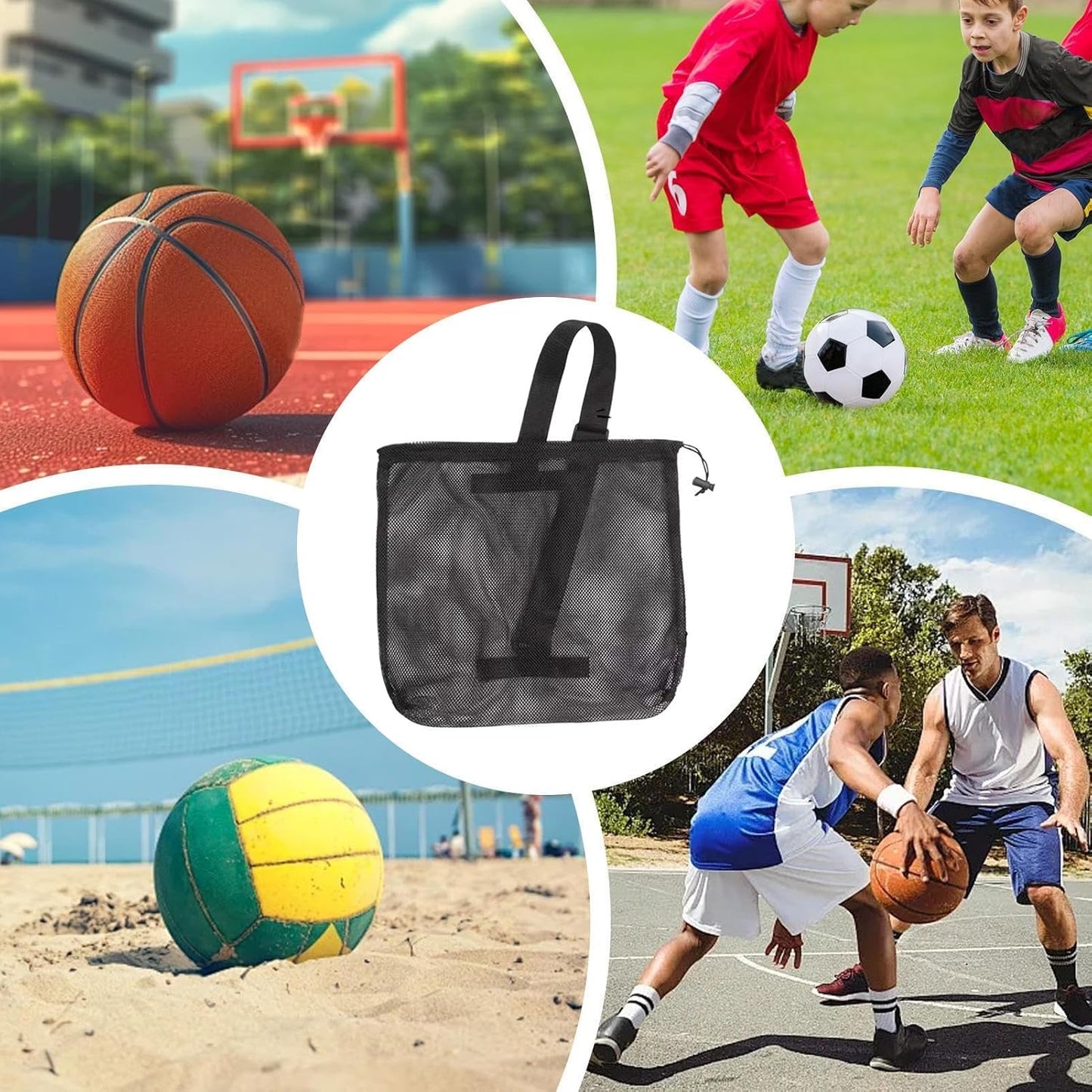 Uonguon Soccer Bag, Sports Equipment Storage Organizer, 16.14x14.57x1.97 Inches Mesh Pouch with Shoulder Strap, Lightweight Sling Design for Gym, Workout, Beach, Pool, Men Active Gear