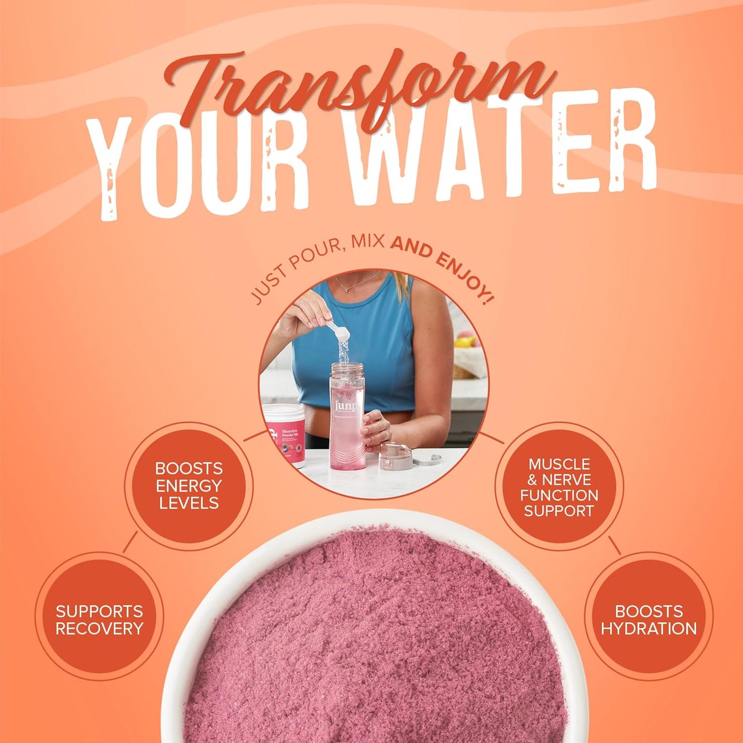 JUNP Hydration Electrolyte Powder, Electrolytes Drink Mix, Hydration Mix, Sugar Free, Gluten Free, 0 Calories, 0 Carbs, Keto Friendly, NON - GMO Kosher, 90 Servings. (Peach)