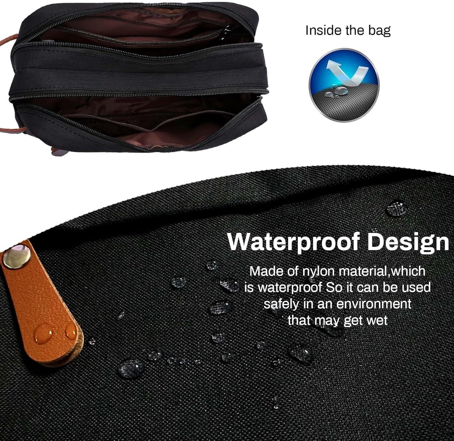 VIPITH Oxford Cloth Toiletry Bag,Makeup Bag for Men and Women Portable Travel Shaving Dopp Kit Water-Resistant Cosmetic Bag,Waterproof Bathroom Organizer and Personal Items.(Black)