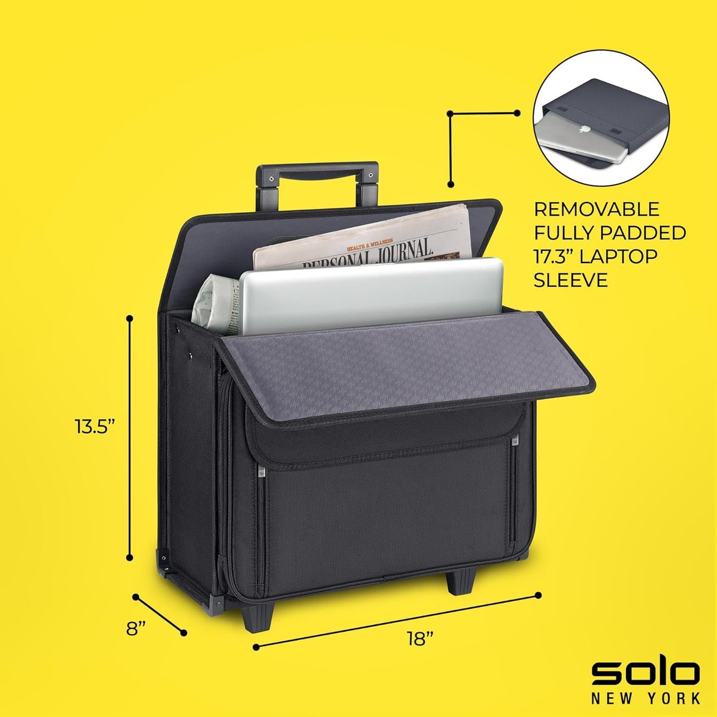 SOLO Morgan 17.3 Inch Rolling Laptop Catalog Case with Hanging File System, Black