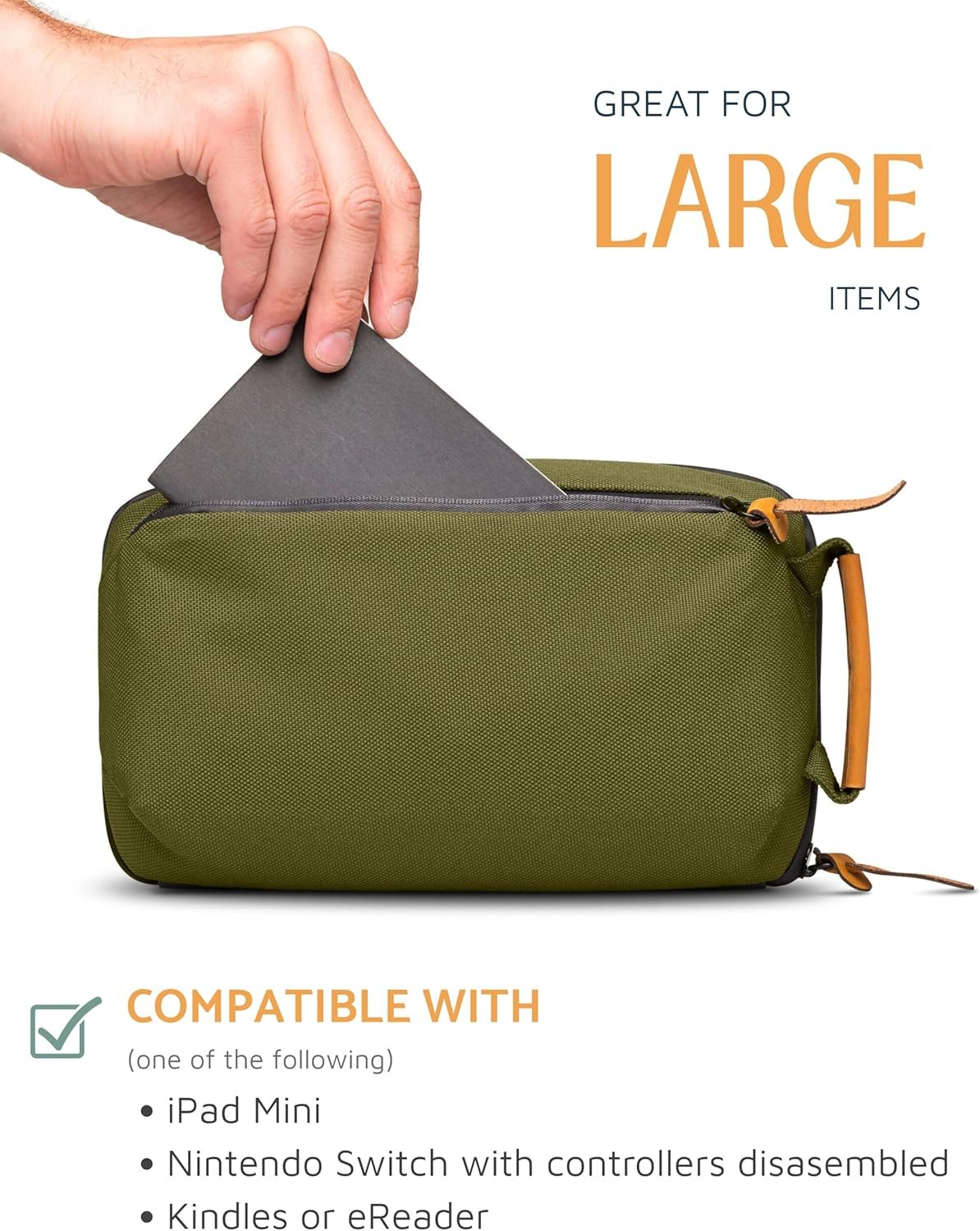 Tripped Travel Gear Tech Bag Organizer - Small Electronics Organizer Pouch for Travel - Premium Travel Case with Leather Accents - Mesh Pocket for Cables, Cords and Chargers - (