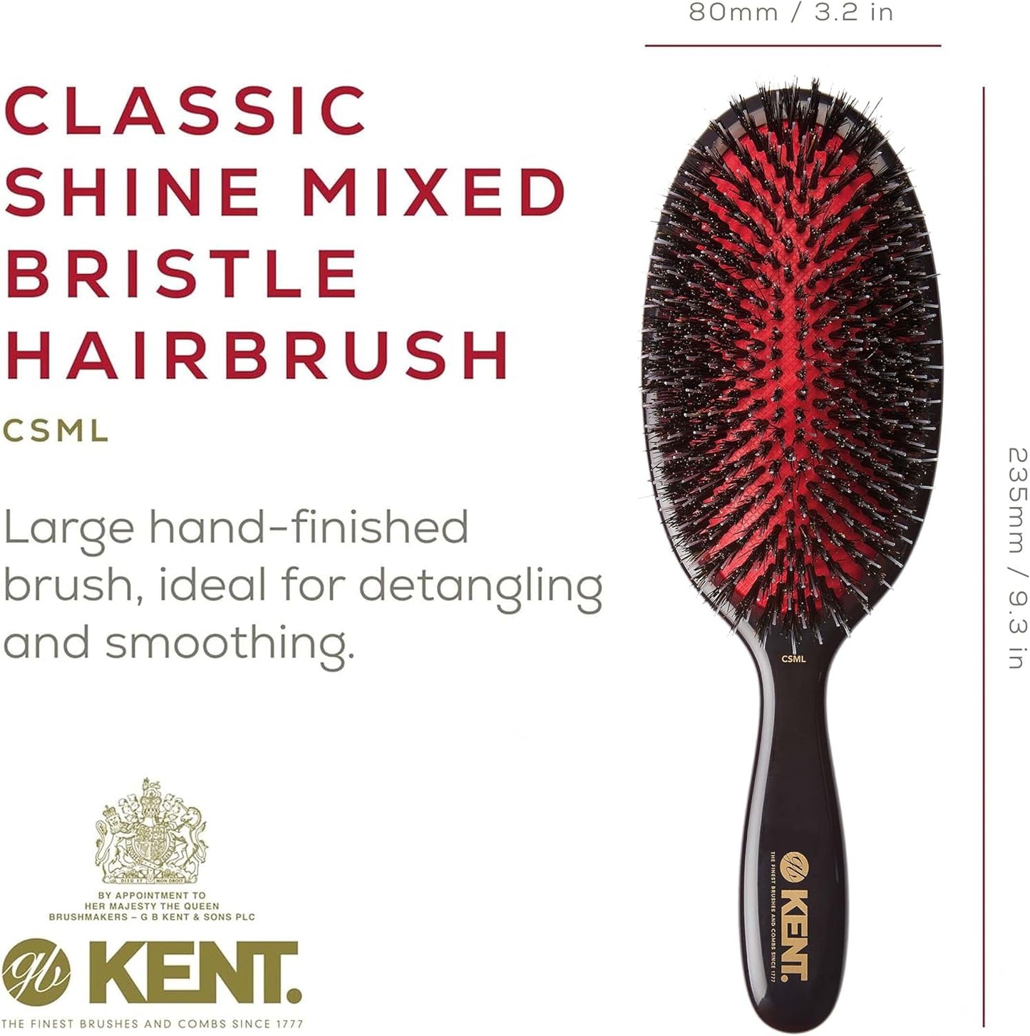 Kent Classic Shine Cushioned Bristle and Nylon Hair Brush, Large