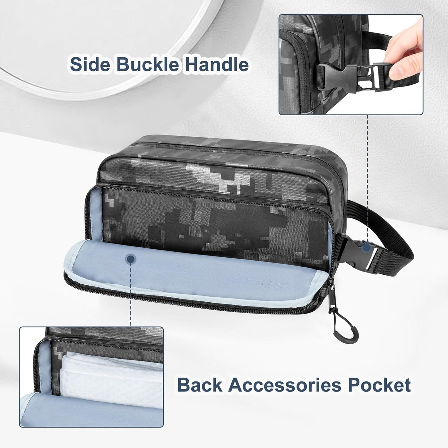 Prokva Men's Toiletry Bag, Tactical Hygiene Bag, Shaving Kit, Toiletry Bag, Large Capacity Toiletry Bag, Black Digital