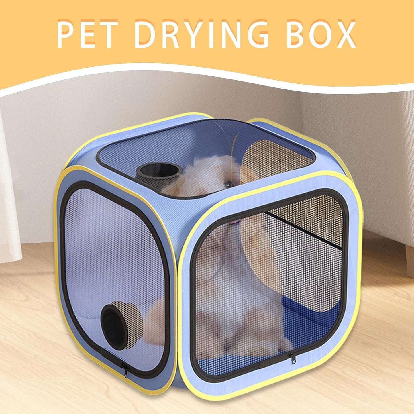 Pet Dryer Box, Portable Drying Crate for Cats Dogs Puppy, Grooming Cage with Anti Hair Flying Design, Ideal Compact Home House Room Carrier for Daily Use Travel Bath Time Care