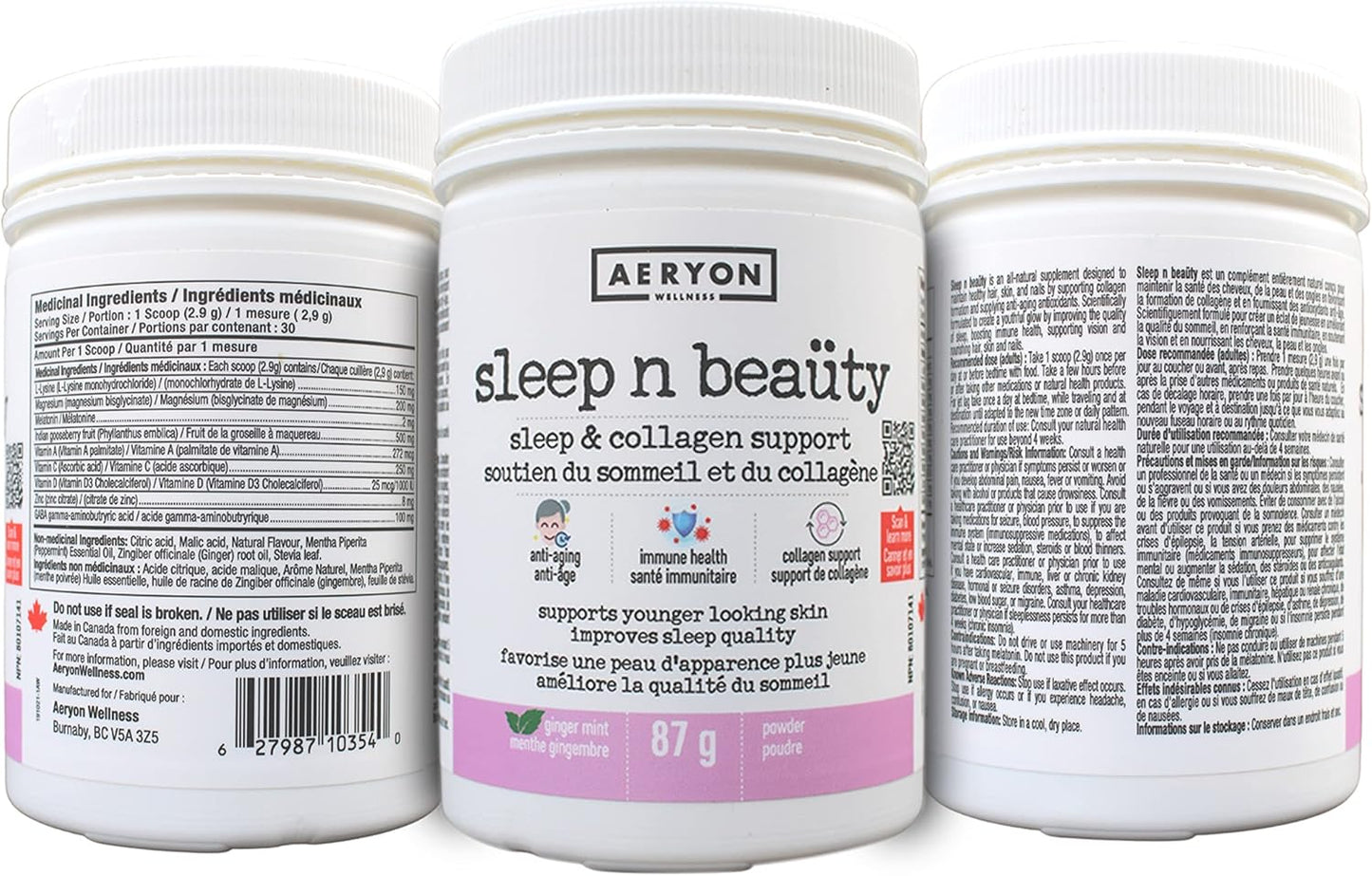 Sleep n Beaüty by Aeryon Wellness - Natural Sleep Aid - Supports Immunity & Collagen Formation - Naturally Calm Mind & Body for Restful Sleep - Natural Sleep Vitamin (Ginger Mint Flavour, 30 servings)
