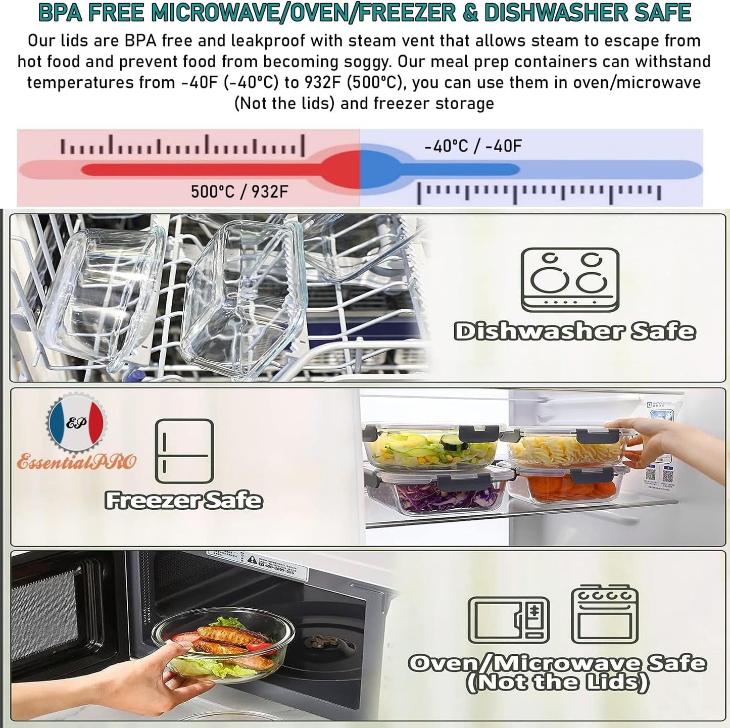 24 Pcs 12 Pack Glass Food Storage Lunch Containers Airtight Lids With Steam Vents. BPA Free Meal Prep Containers. Safe For Microwave, Dishwasher, Oven & Freezer Pantry Kitchen Storage & Organisation