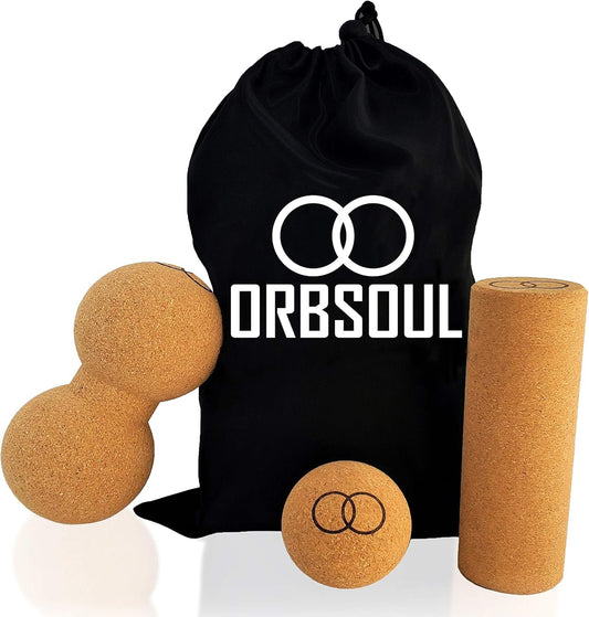 Orbsoul® Canada | 3pc Natural Cork Massage Set | Includes: Massage Peanut, Mini-Roller & Ball | Effective Muscle Recovery | Eco-Friendly Fitness