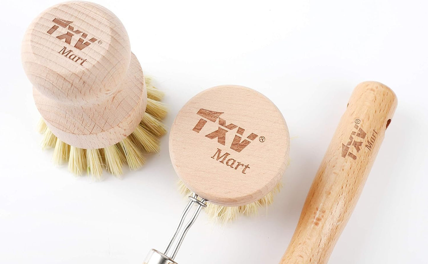 TXV Mart Eco-Friendly Natural Wooden Kitchen Cleaning Brush Set, 5 Piece, Wooden Dish Cleaning Brush Set, Loofah Dish Sponges, Dish and Bottle Scrubber Brushes