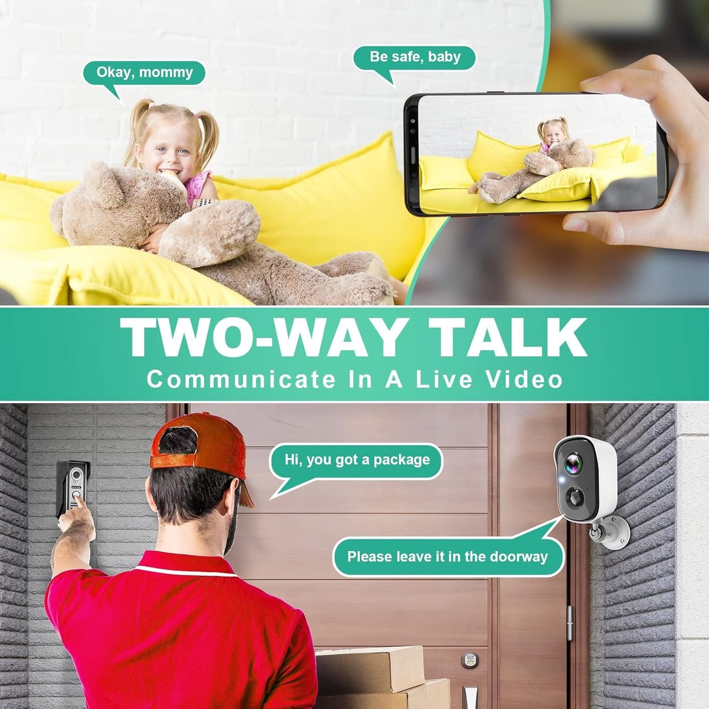 Wireless Cameras for Home/Outdoor Security, Battery Powered 1080P HD WiFi Security Cameras Wireless Outdoor with Spotlight, AI Motion Detection, Color Night Vision, SD/Cloud-2 Pack