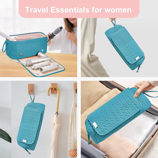 Hair Tools Travel Bag Karsyon Heat Resistant Mat Case Hot Tools Straightener, Curling Iron,Hair Dryers,Haircare Accessories Travel Essentials for Women 2 in 1 Organizer Bags(Teal)