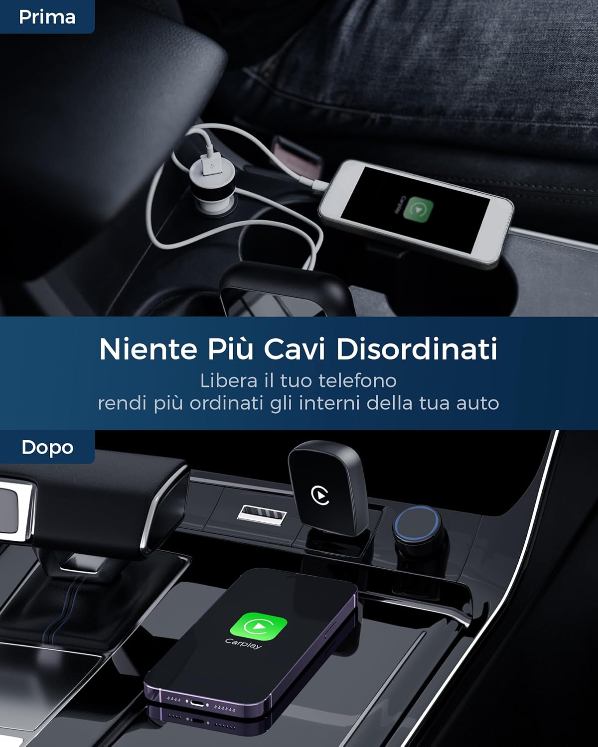 WityEye Carplay Wireless Adapter, Bluetooth V5.3 Stable Connection, 5.8GHz WiFi/USB C/A Fast Data Transfer for Apple iPhone iOS 10+