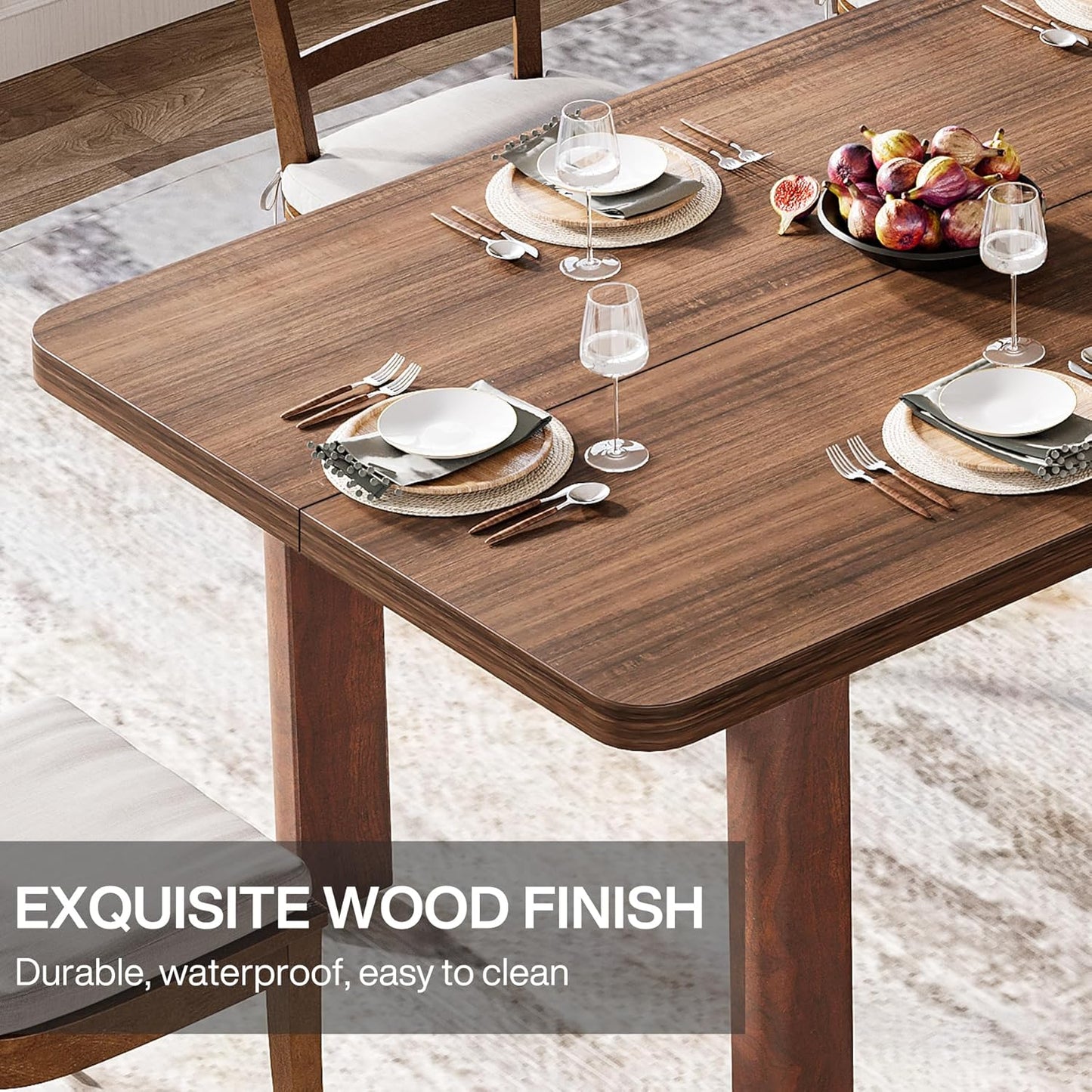 Tribesigns 63” Farmhouse Dining Table for 4-6 People, Large Wood Rectangle Kitchen Table, Dinner Table Kitchen & Dining Room Furniture with with Solid Wood Legs