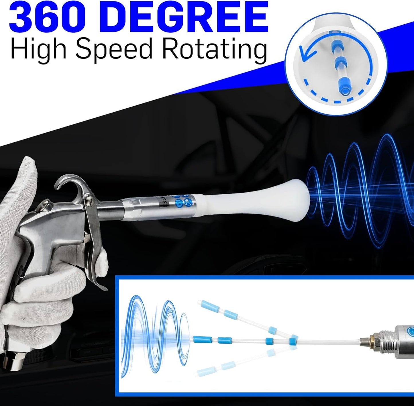 LE LEMATEC Air Blow Gun for Air Compressor - 4000 RPM, Compact & Lightweight, Low Noise - Ideal for Car Detailing and Cleaning Upholstery, Carpets, Furniture