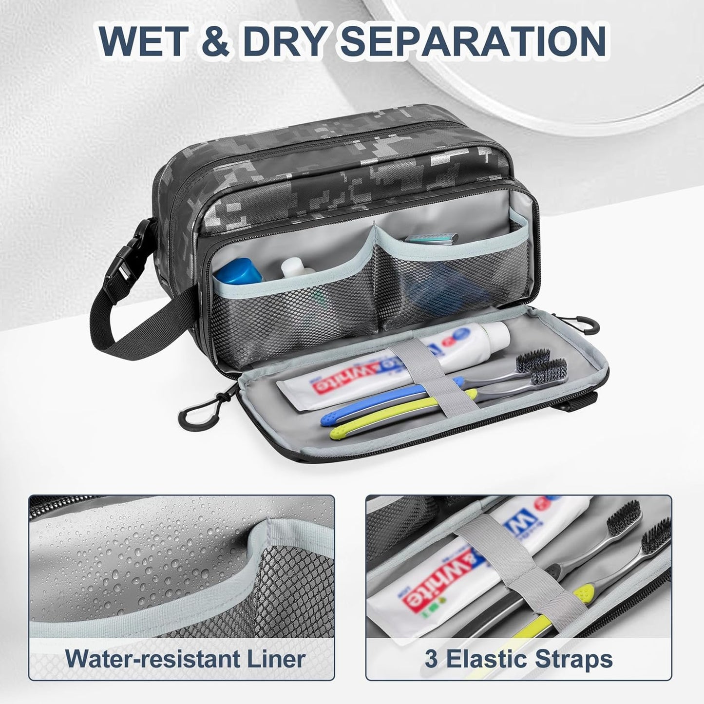 Prokva Men's Toiletry Bag, Tactical Hygiene Bag, Shaving Kit, Toiletry Bag, Large Capacity Toiletry Bag, Black Digital