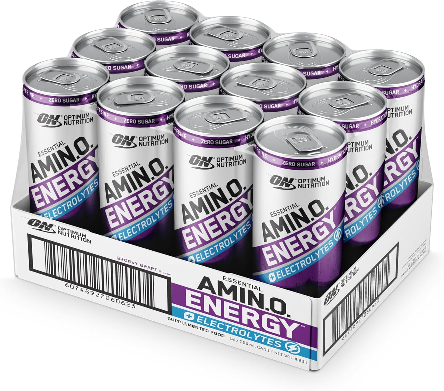 OPTIMUM NUTRITION Amino Energy + Electrolytes Sparkling Hydration Drink, Grape Flavour, 355ml, 12 Pack