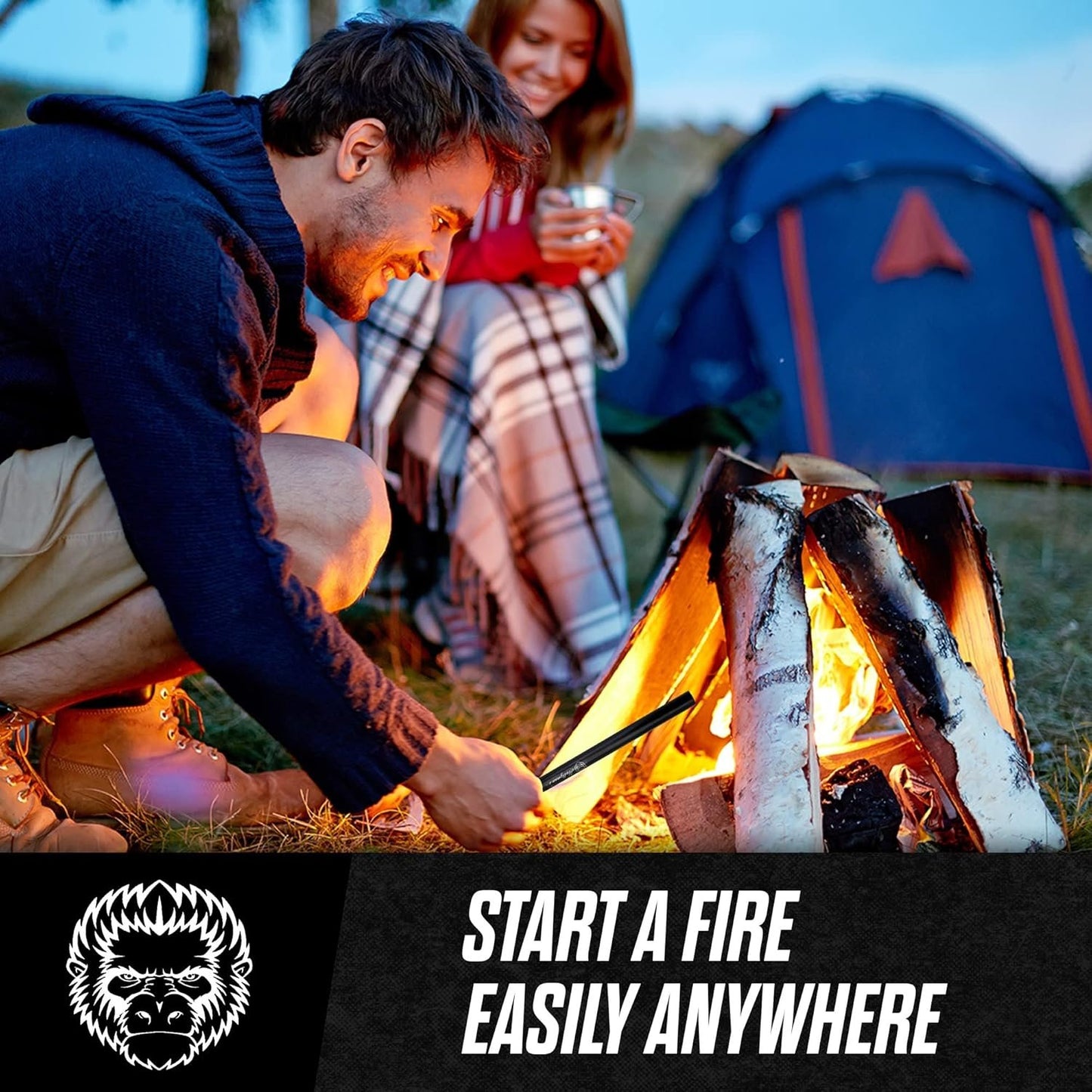 Holtzman's Gorilla Survival Holtzman's Ferro Rod | Fire Starter Heavy Duty 6-Inch x 1/2" Ferrocerium Rod Fire Starter Kit - Survival Magnesium Flint and Steel Set with Paracord & Scraper - Lightweight Emergency Camping Tool
