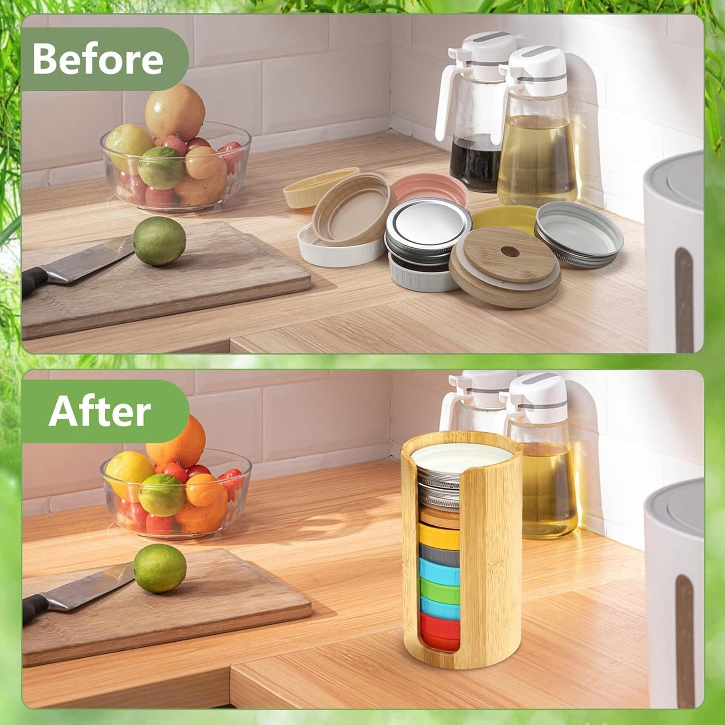 Mason Jar Lid Organizer (2pcs), Mason Jar Lid Storage Made of Bamboo, Suitable for Mason Lids/Canning Lids/Bamboo Lids One WIDE And One REGULAR Mouth
