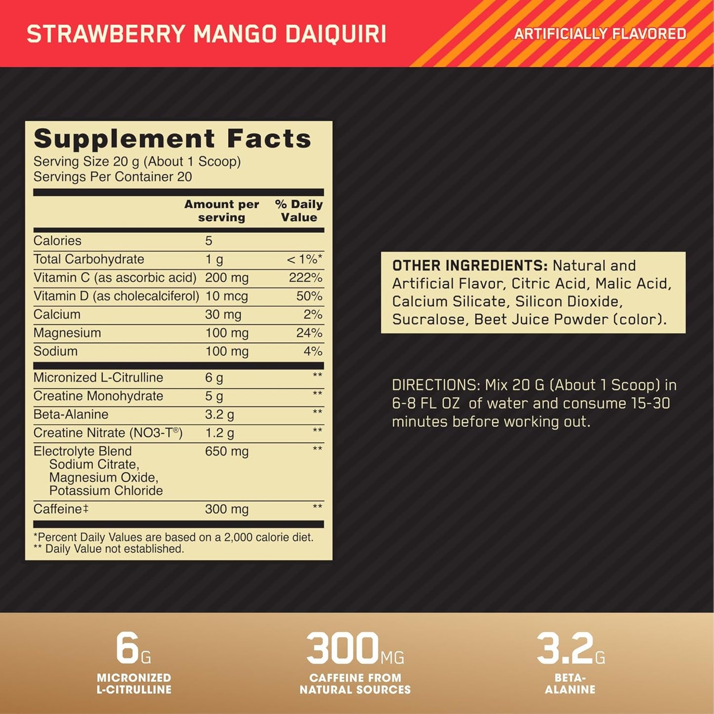 OPTIMUM NUTRITION Gold Standard Pre Advanced, Strawberry Mango Daiquiri, 400g, 20 Servings
