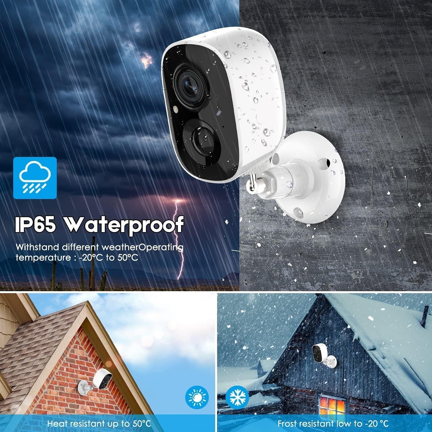 Security Camera Wireless Outdoor, Home Indoor WiFi Camera 1080P Color Night Vision AI Motion Detection 2-Way Talk Battery Powered IP65 Weatherproof Spotlight Siren Alarm Cloud/SD Storage