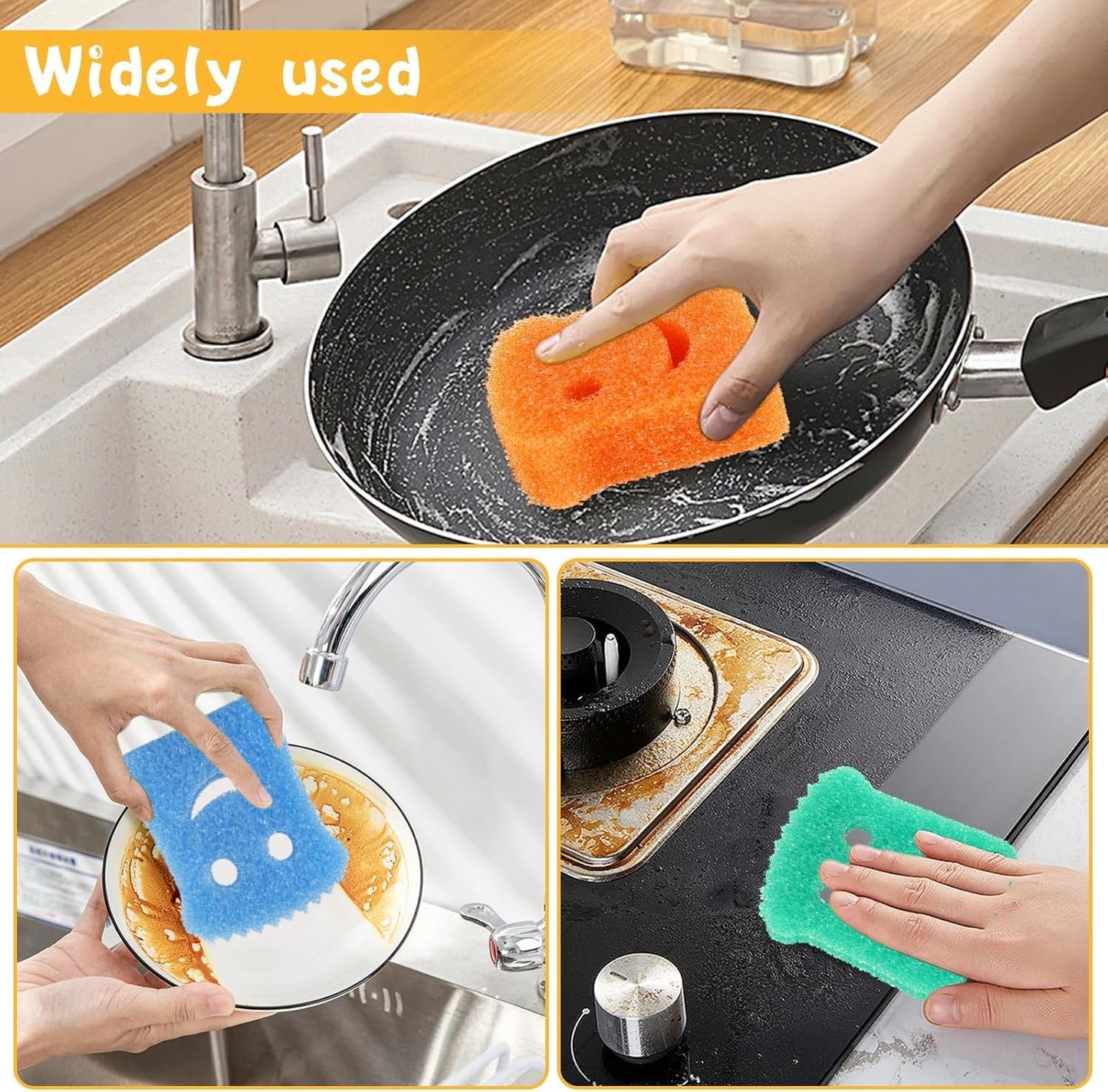 8 -Pack Single-Layer Kitchen Dish Scrub Sponges,Colorful Toast-Shaped with Smiley Faces,Fun Cleaning with Daddy Mommy,Non-Scratch,Home Essentials,Cleaning Supplies,Esponjas para Lavar platos