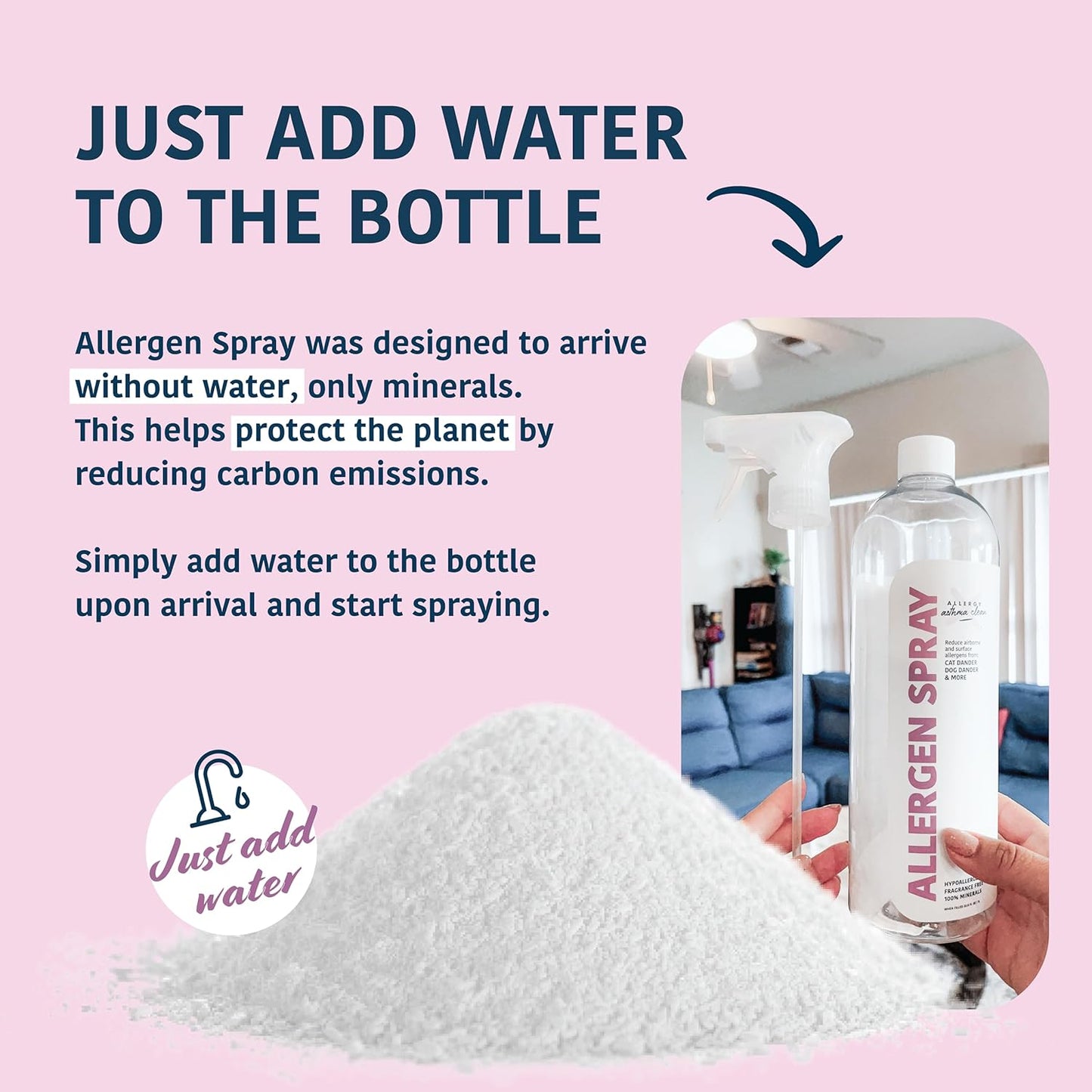 Allergen Spray, Pets, Dust Allergies & More, Air & Surface Control, Just Add Water, Bottle with One Refill, Over 64oz Total