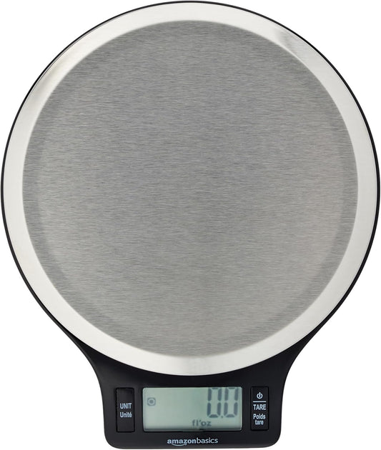 Amazon Basics Digital Kitchen Scale with LCD Display, Batteries Included, Weighs up to 4.9 kgs, Black and Stainless Steel