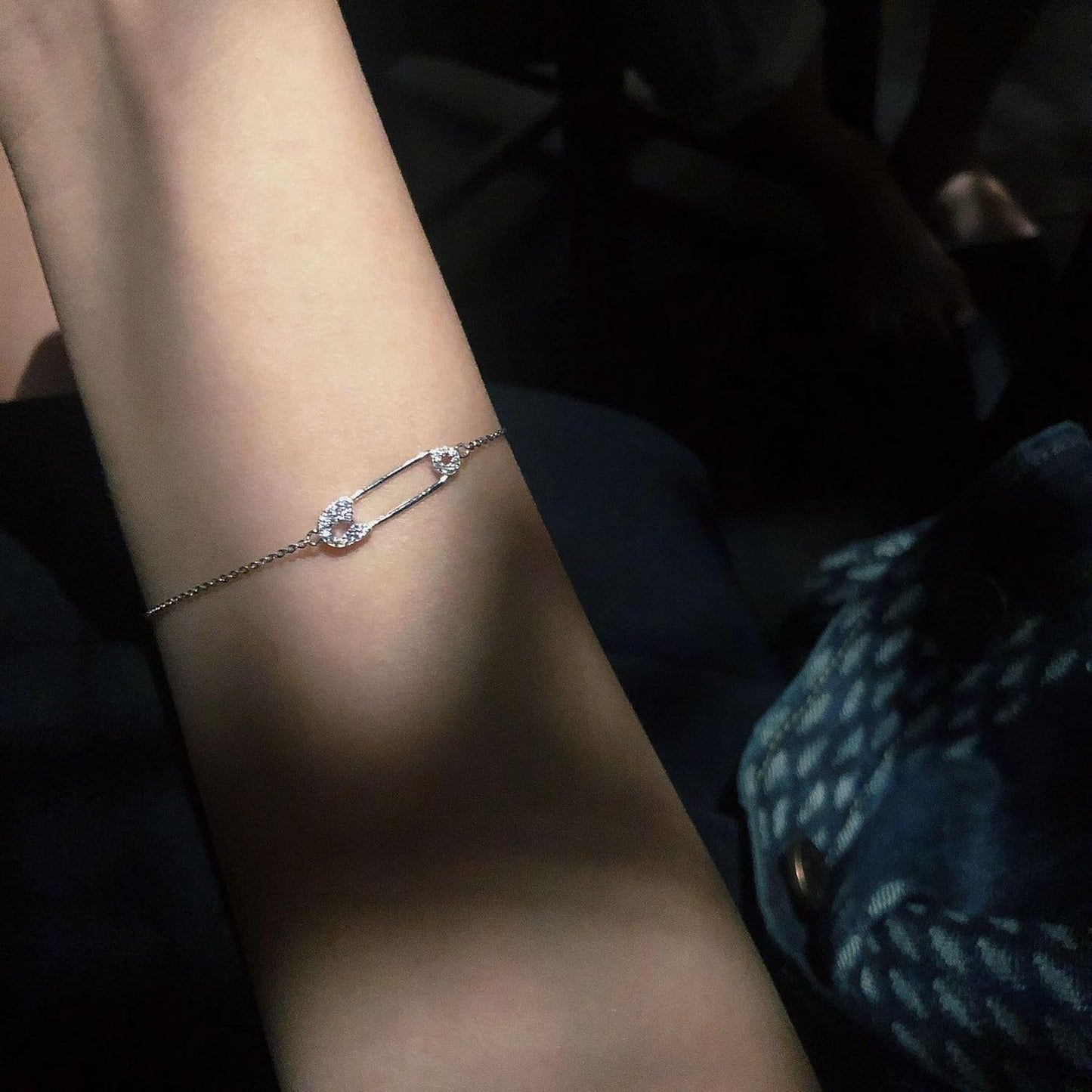 Safety Pin Bracelet Simple Safety Pin Link Bracelet for Women Silver Safety Pin Bracelet Rhinestone Safety Pin Bracelet for Women