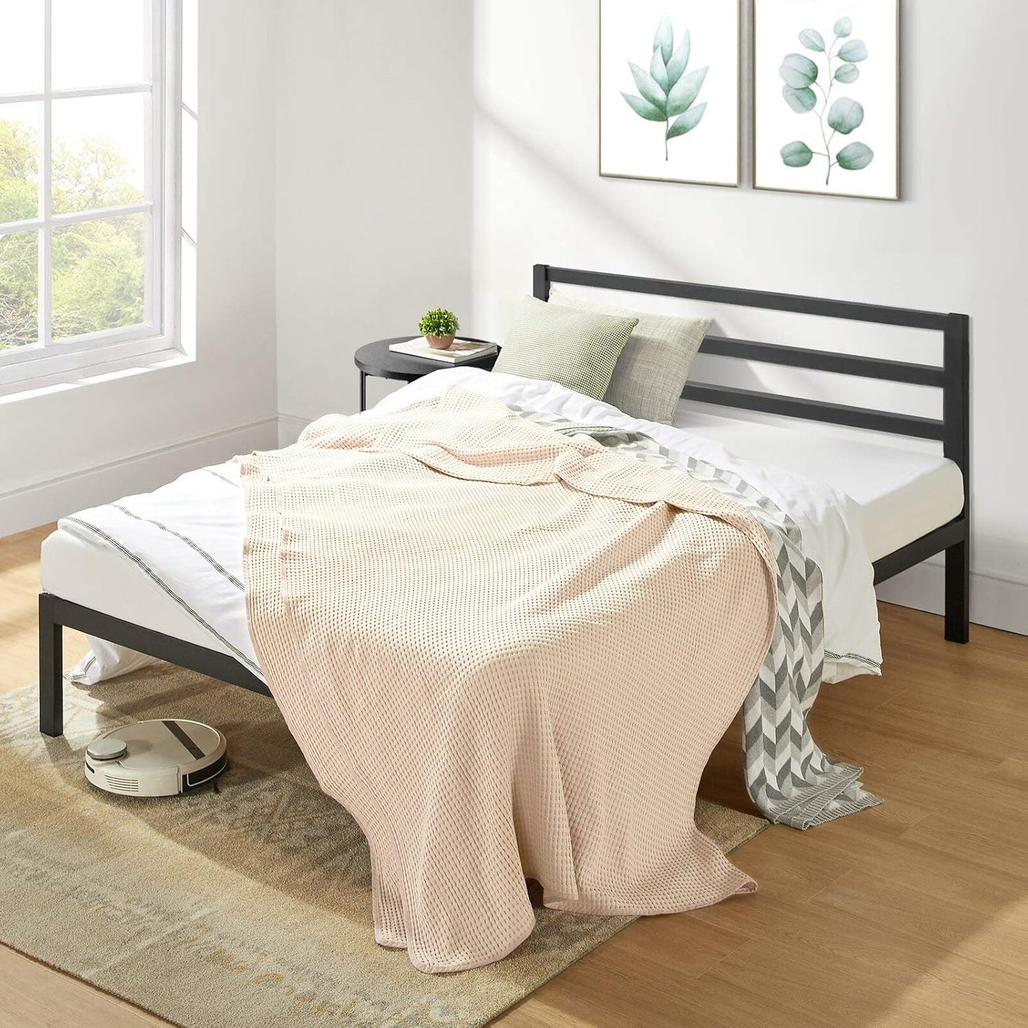 Zinus Mia Single Black Bed Frame Modern Metal Steel Headboard Furniture Mattress Platform with Under Bed Storage, Black