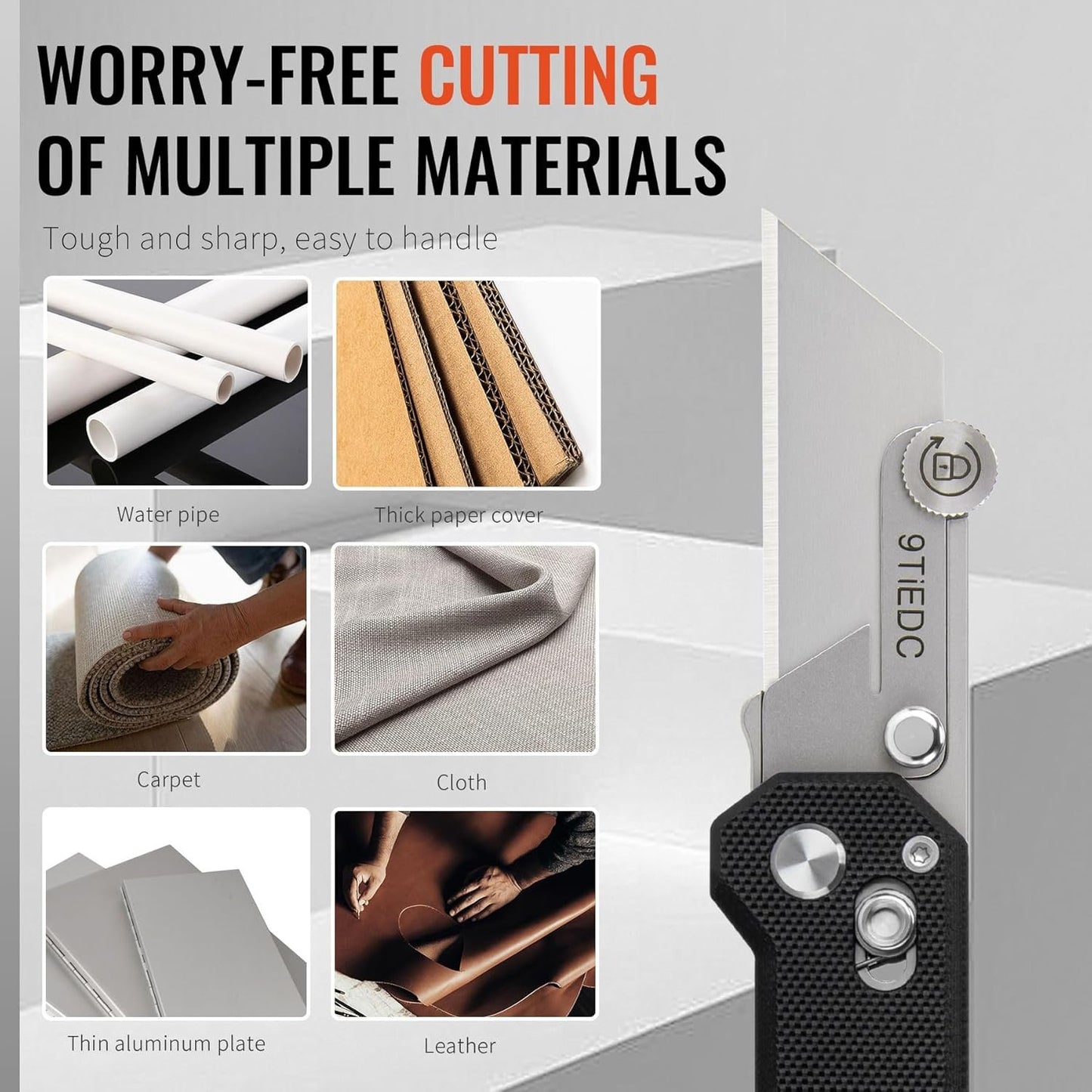 9TiEDC Folding Utility Knife,G10 Handle Heavy Duty Safety Box Cutter,Razor Knife & EDC Pocket Knife with Extra 10PC Blades,Perfect for Household Tools,Office,Factory,Outdoor Use.