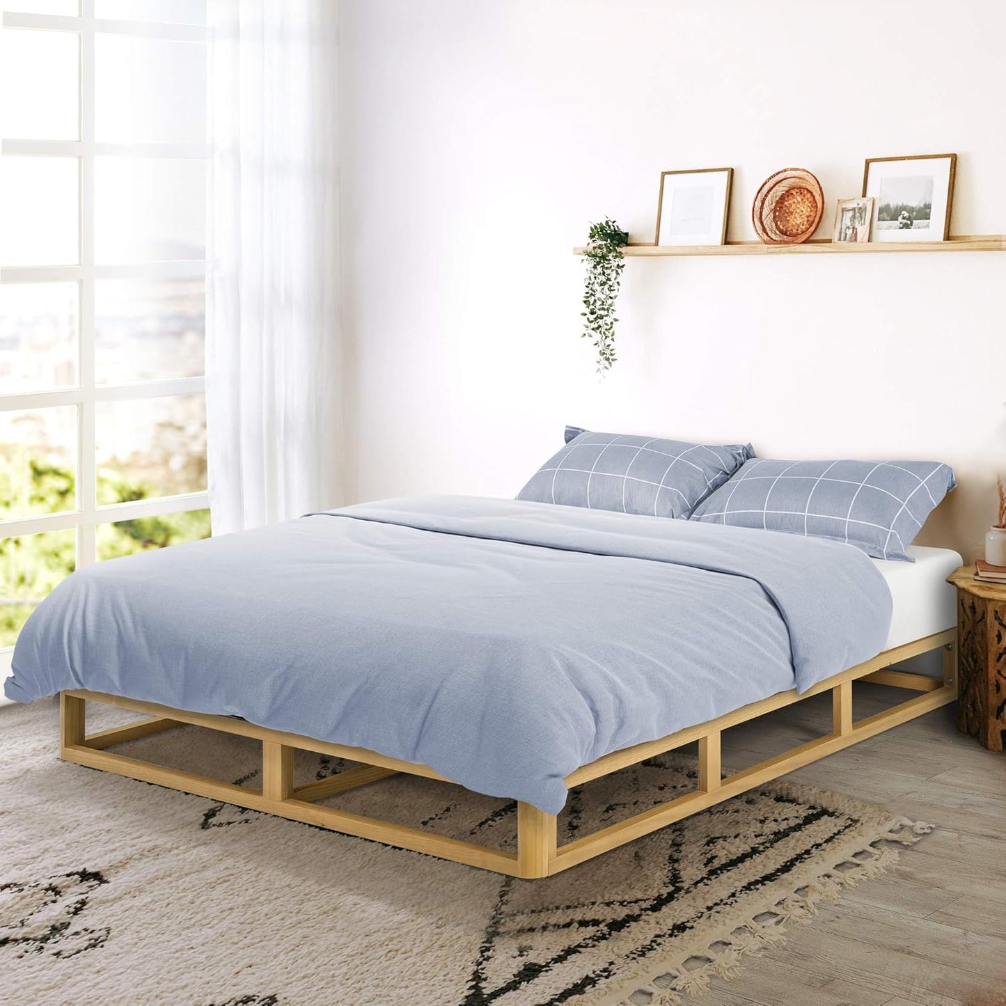Zinus Industrial Pine Wood Double Bed Frame | Low Bed Base Mattress Foundation - Natural 20cm / Mattress Foundation/Bedroom Furniture, (AU-WDBF-8D)