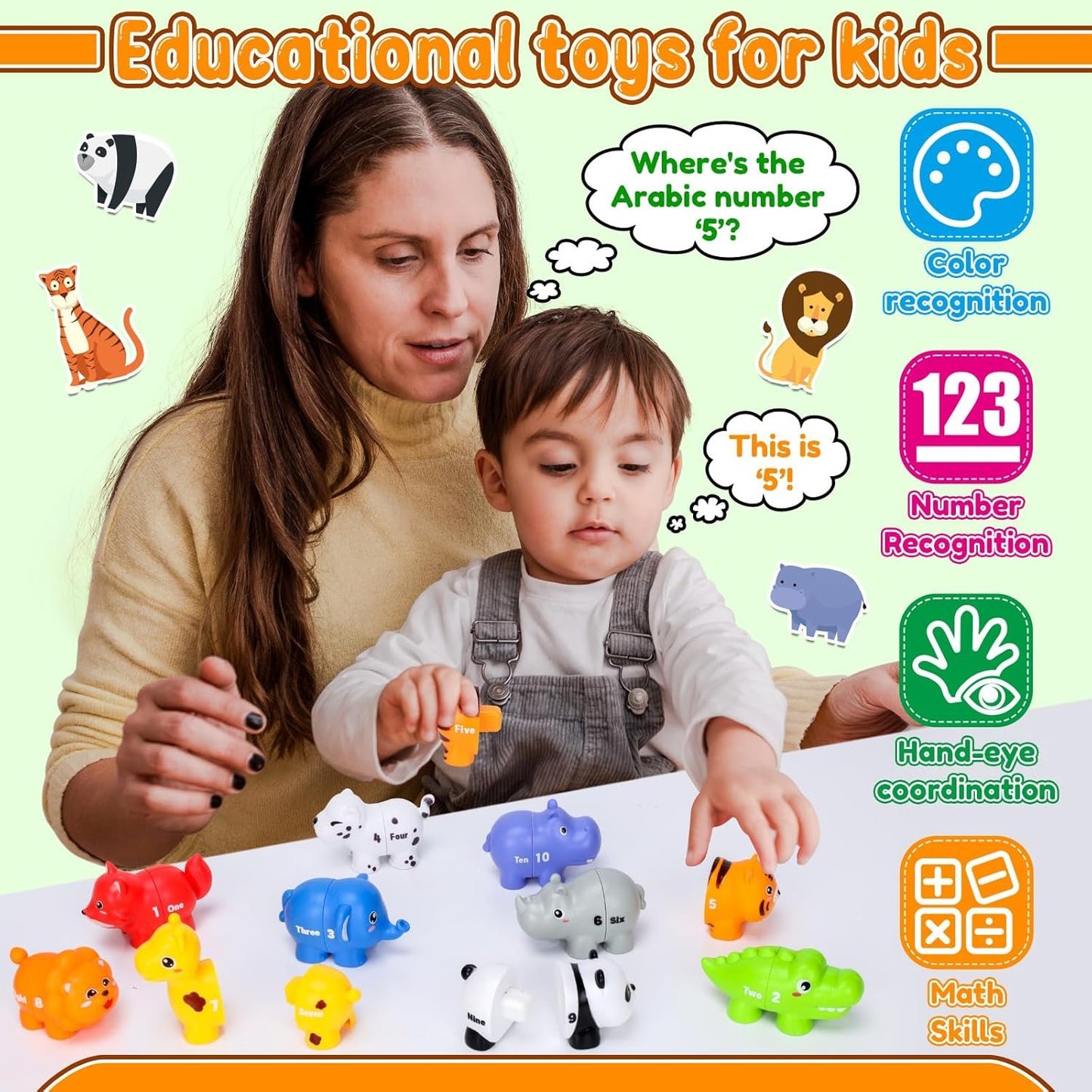 Toddlers Toys for 2 3 4 5 Year Olds Boys,Montessori Learning Toys for 18-24-36 Months Kids Educational Sensory Toy Age 2 3 4 5 Girls Farm Animal Number Matching Toy (20 pcs)