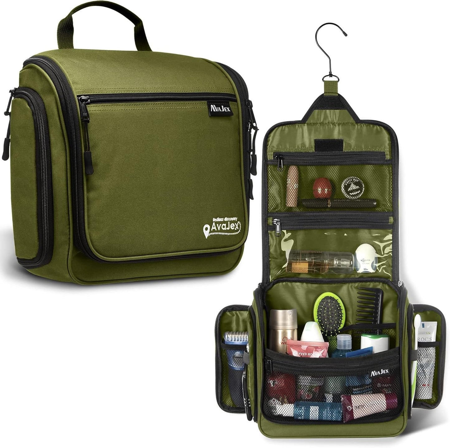 Travel Toiletry Bag for Men and Women - Large Hanging Toiletry Organizer - Waterproof Hygiene Bag with Metal XXL Swivel Hook, with YKK Zippers and 19 Compartments for Toiletries, Makeup, Cosmetics