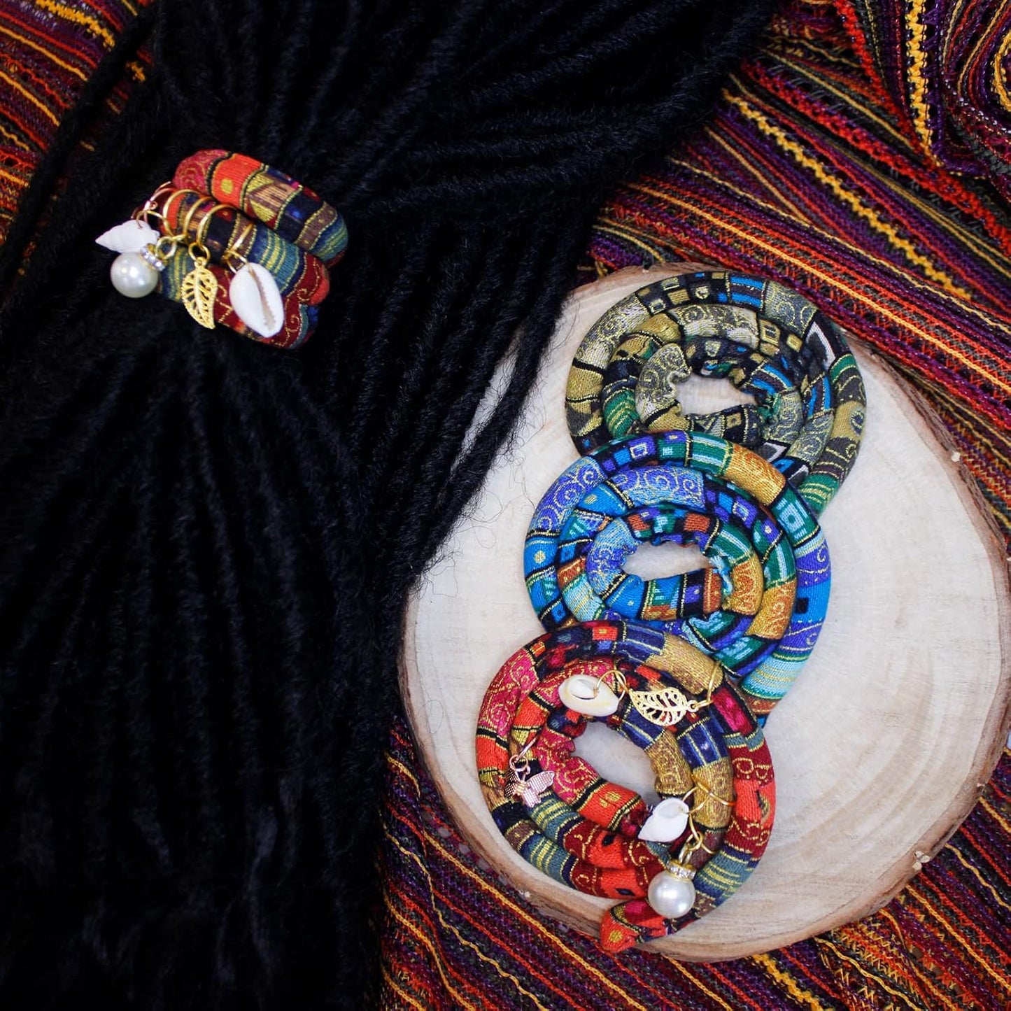 3 Pcs Spriral Lock Hair Tie dreadlock hair tie set dreadlock accessories for women and men dreadlocks ponytail holder Dread hair ties for braids thick curly hair (20 inches, Colorful)