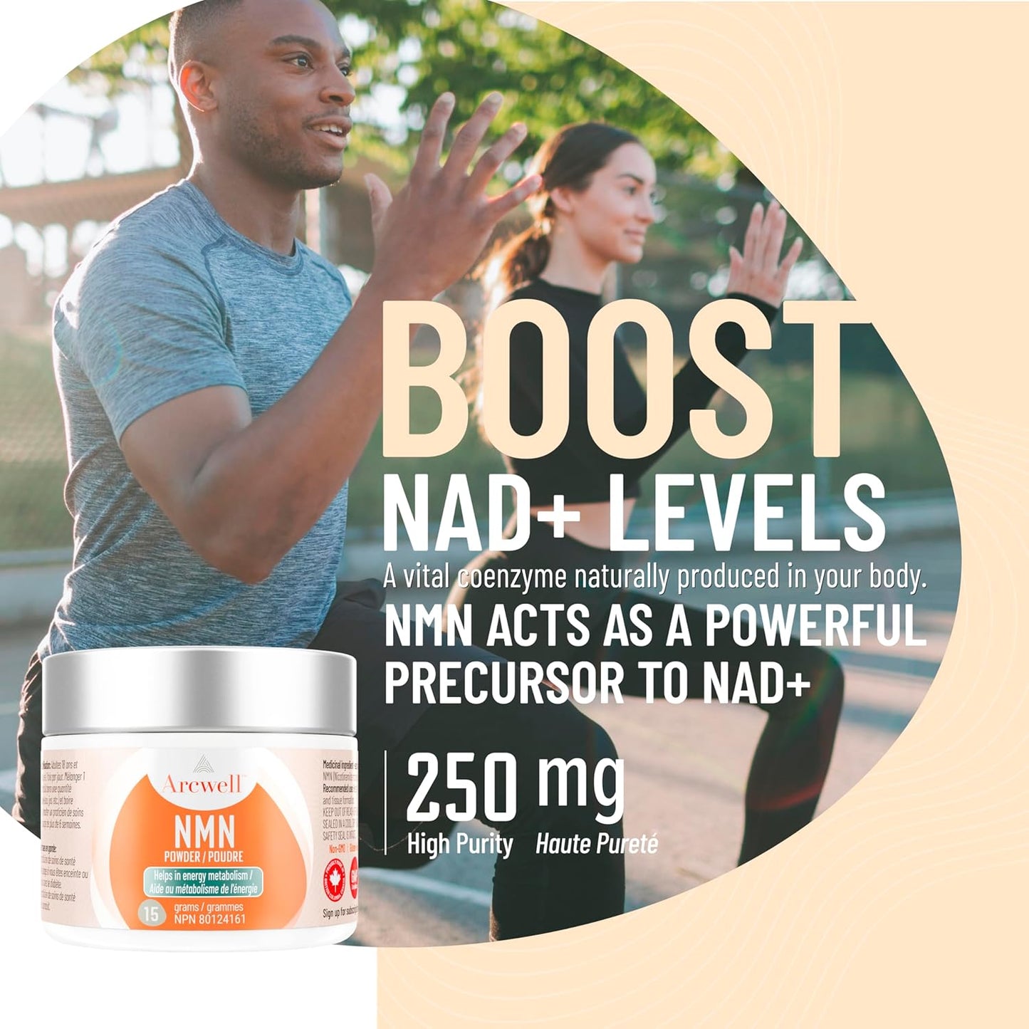 Arcwell Micronized NMN (Nicotinamide Mononucleotide) Powder | 250 mg per Scoop | NAD+ Supplement | Source of Niacin, Vitamin B3 | Supports Cellular Health & Energy Production (15 g, 60 servings)