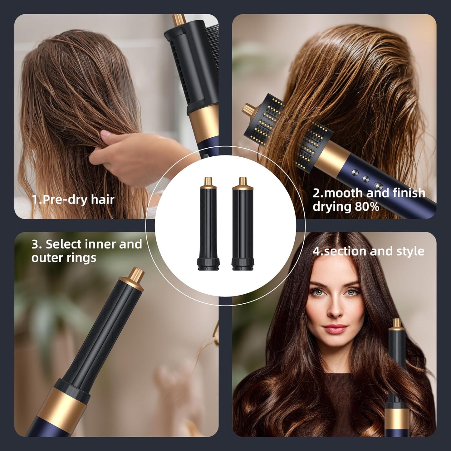 Air Styler Hair Dryer Brush,Multi-Styler with Auto-Wrap Curlers,Hot Air Hair Styler & Dryer Set,Anti-Flying Warping,Hot Shunfa,Styling Without Heat Damage,with Protective Travel Case