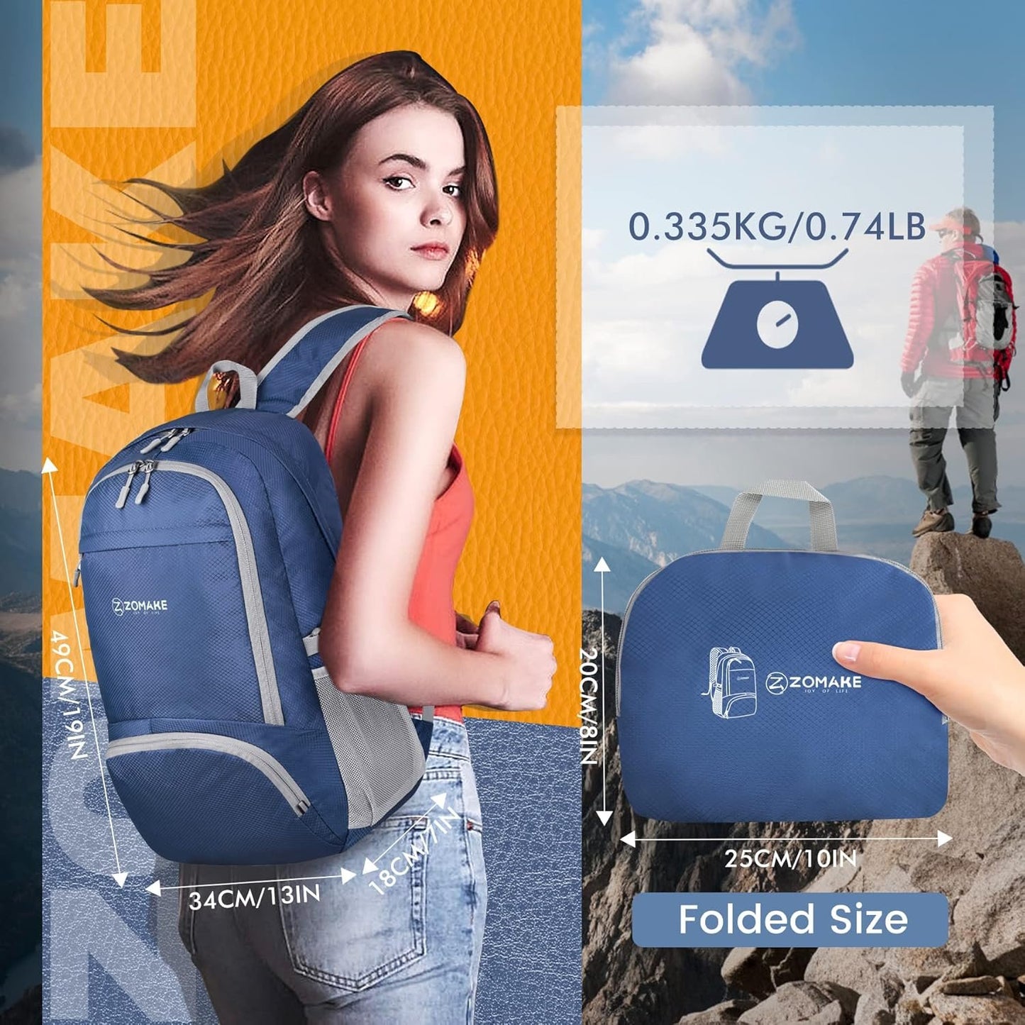 ZOMAKE Foldable Backpack - Lightweight Folding Packs 30L, Packable Hiking Daypack for Travel Outdoor Camping