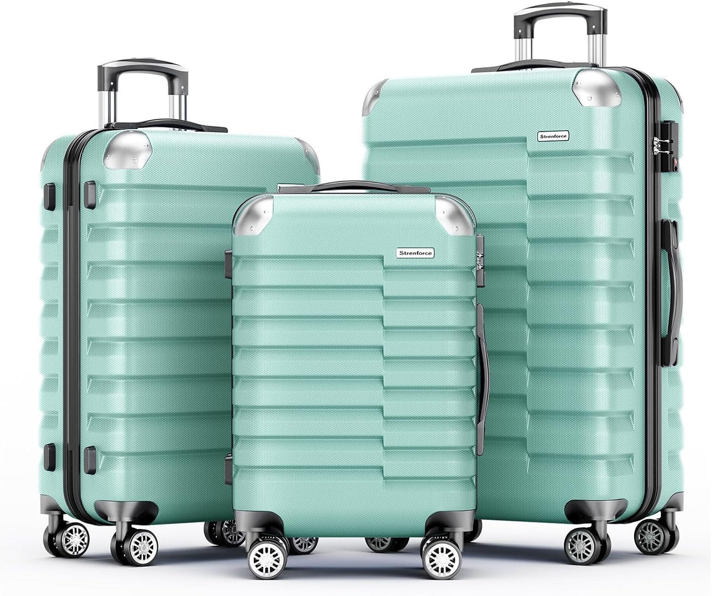 Strenforce Suitcase Sets Hardside 3 Piece Luggage Set with Lightweight Double Spinner Wheels,Mint Green