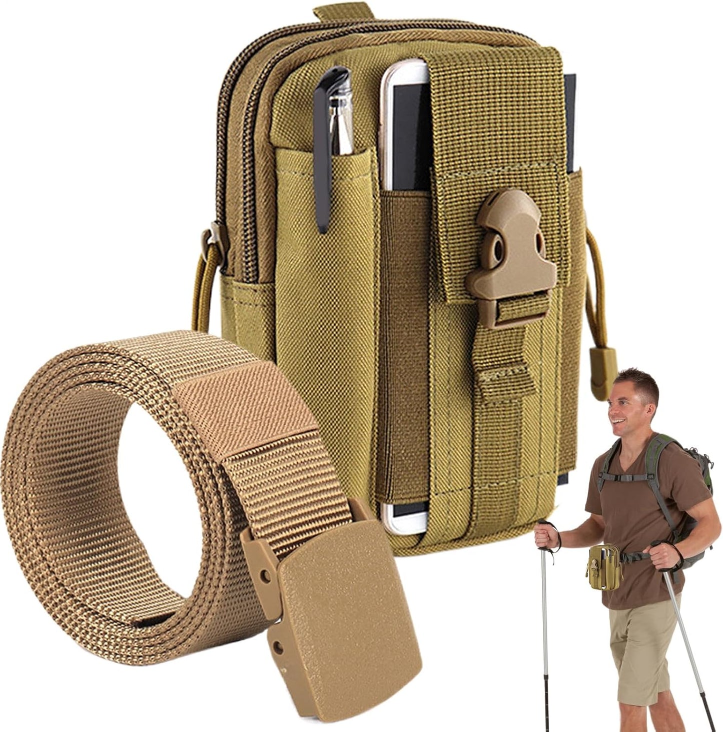 Hiking Fanny Pack, Outdoor Waist Belt Bag, Phone Case Wallet Pouch, Large Capacity Oxford, 6.89x4.72x2.36 inches Belt Gadget Pocket for Smartphone Tools Travel Accessories Gear