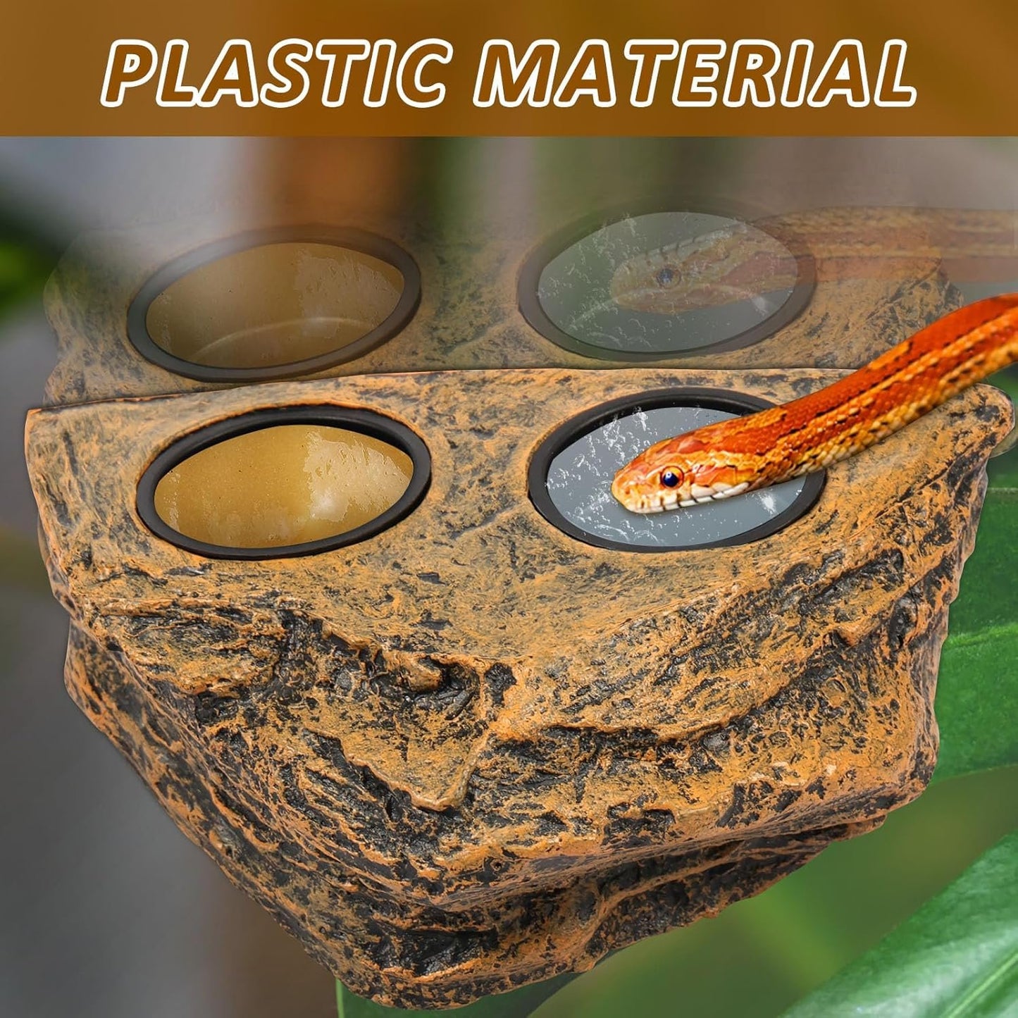 Reptile Magnetic Feeder Ledge, Reptile Food Water Dish with 2Pcs Bowls, Double Bowl Gecko Feeder Ledge, Reptile Feeding Bowl, Lizard Feeding Ledge for Lizard Crested Gecko