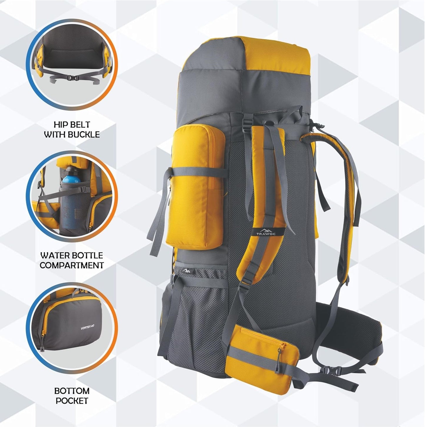 TRAWOC VORTEX 60 Ltr Travel Backpack Hiking Trekking Bag Rucksack Bag for Men & Women