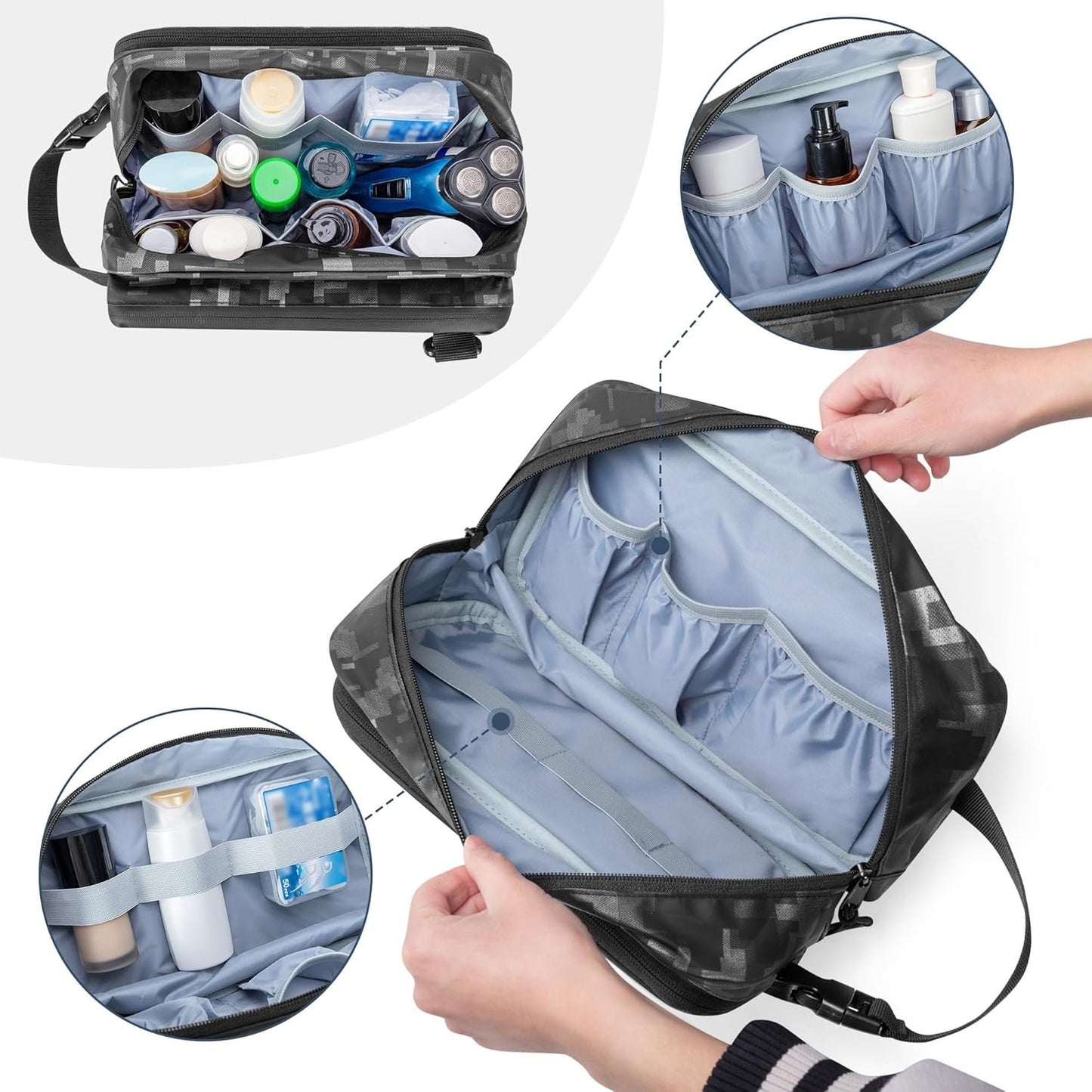 Prokva Men's Toiletry Bag, Tactical Hygiene Bag, Shaving Kit, Toiletry Bag, Large Capacity Toiletry Bag, Black Digital