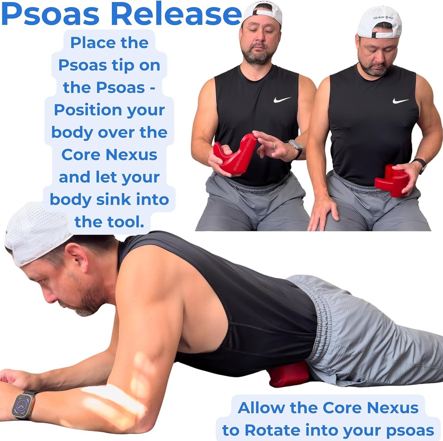 Core Nexus - Rotating Psoas & Iliacus Release Tool | Hip Flexor Mobility | All-in-One Lower Back & Sciatica Pain Relief | Muscle Recovery | Performance Enhancement | FSA or HSA Eligible | Black