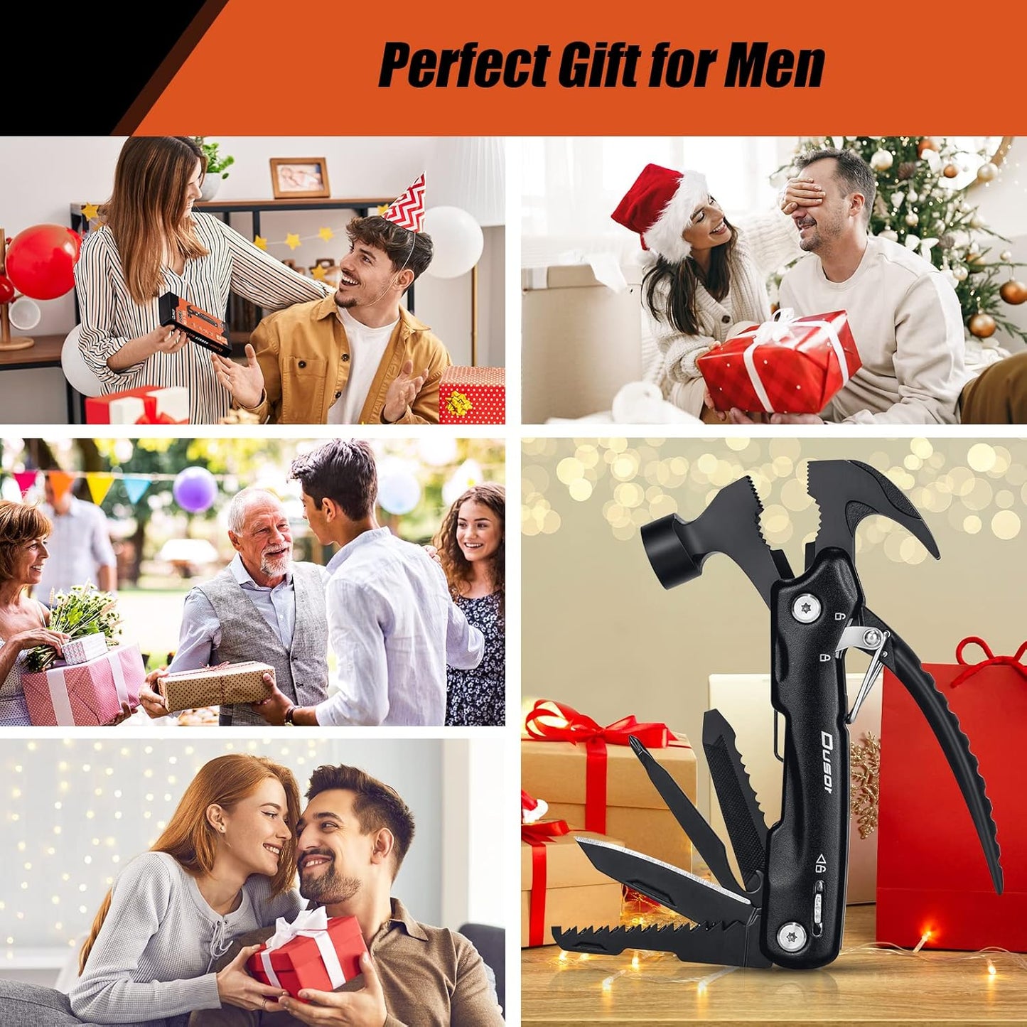 Dusor Father‘s Day Gifts from Daughter Wife Son 12 in 1 Hammer Multitool, Gifts for Men, Birthday Anniversary Father‘s Day Gift for Godfather Boyfriend Husband Him, Gadgets for Men Who Wants Nothing